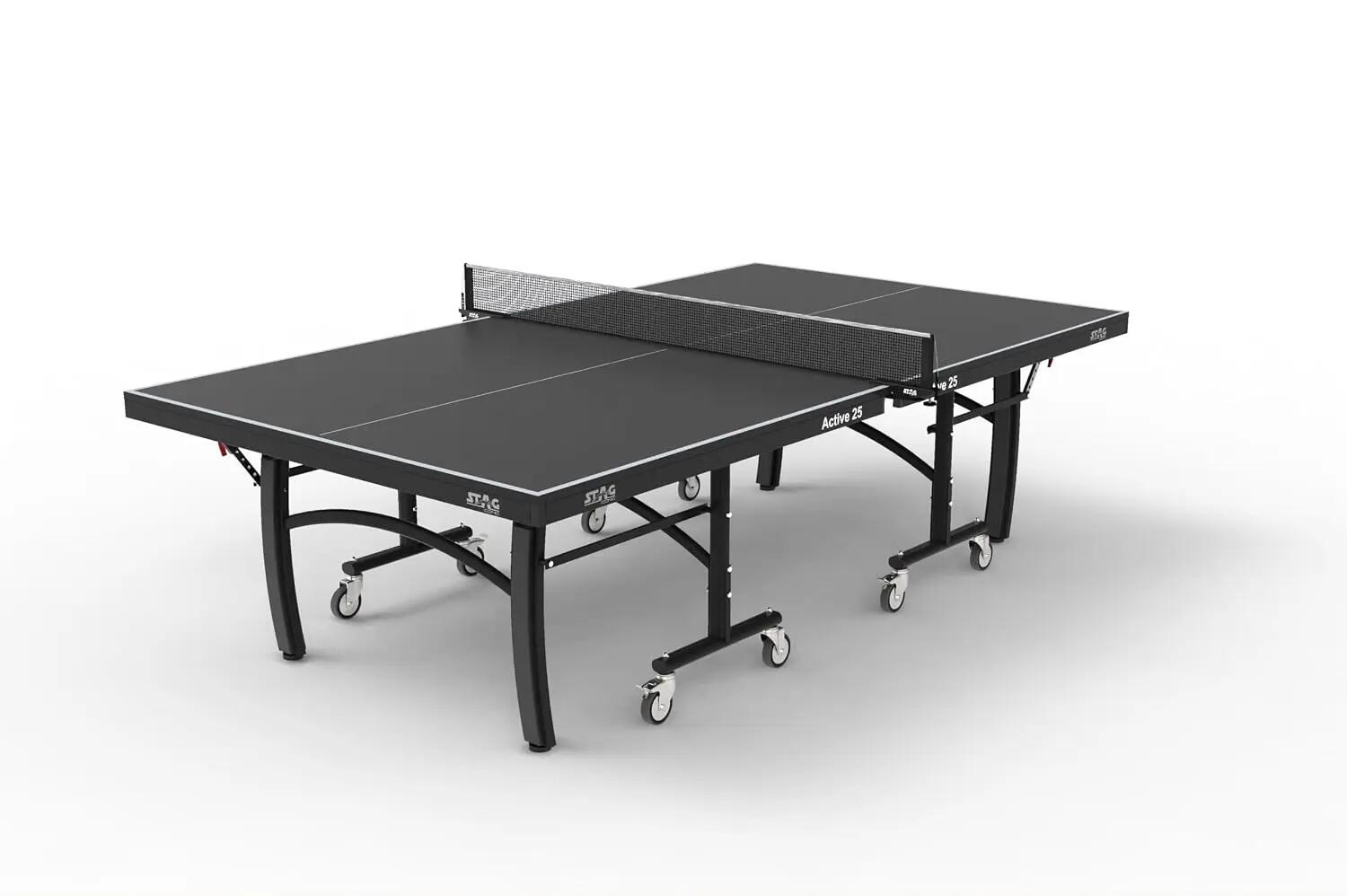 Active 25 Table Tennis Table | Full Size Professional Indoor Table | 25mm Top with Anti-Glare Finish | Includes Net Set, Table Cover, 2 Rackets & 3 Balls | Black-Grey -  1