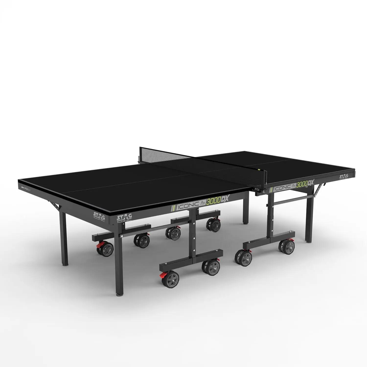 3000 DX Table Tennis Table | 25mm Pro Tec25 Tournament Surface | Full-Size Indoor Ping Pong Table | TTFI Approved | Foldable with Wheels | Includes Net, Rackets & Balls | Black -  1