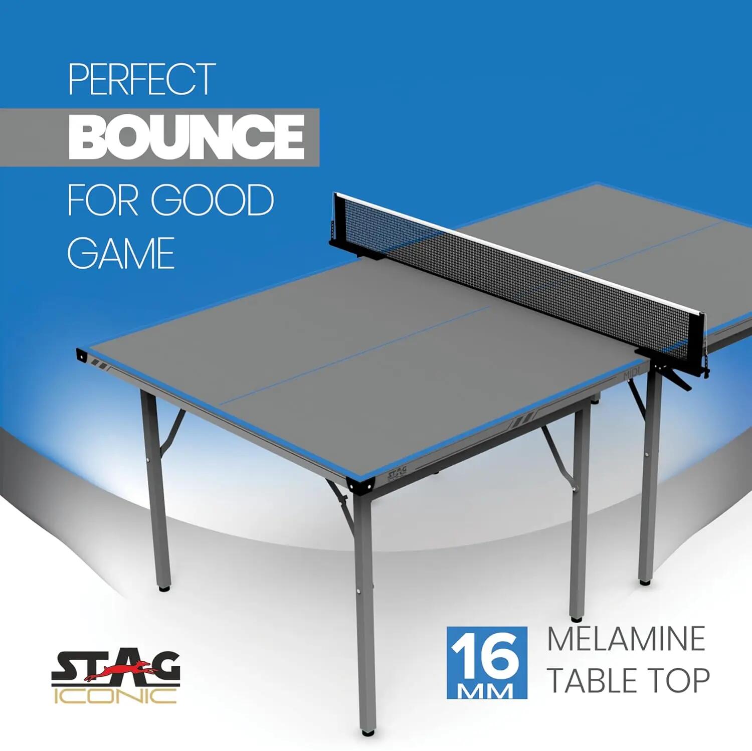 Midi Series Table Tennis Table – Mid-Size Portable Indoor/Outdoor Ping Pong Table, Foldable Space-Saving Design (SI-MIDITable-(Bluegrey)-M24) -  5