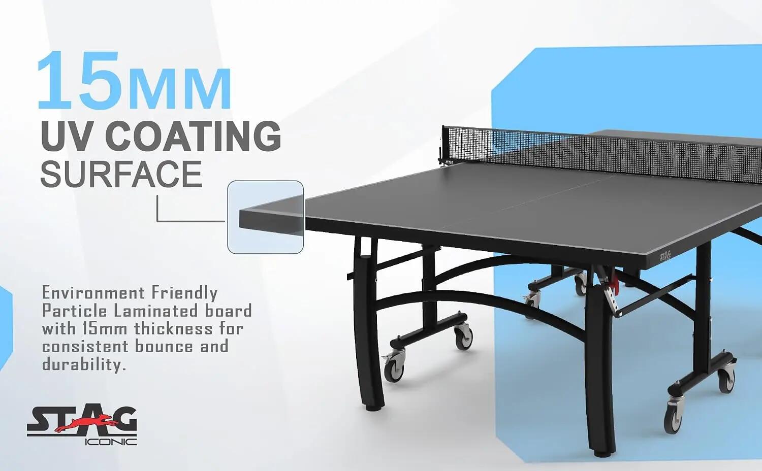Active 16 Table Tennis Table | Full Size Professional Indoor TT Table | 15mm Engineered Wood Surface | Foldable, Durable, Easy Setup with Wheels, Net Set, 2 ITTF Rackets & 3 Balls -  4