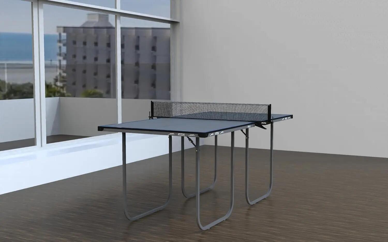 Mini Series Table Tennis Table | Compact 12mm Indoor Ping Pong Table with Foldable Design, Durable Steel Frame & Net Set | Space-Saving Table for Home, Kids & Recreation (Blue/Grey) -  2