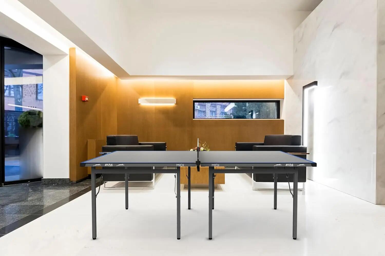 Midi Series Table Tennis Table – Mid-Size Portable Indoor/Outdoor Ping Pong Table, Foldable Space-Saving Design (SI-MIDITable-(Bluegrey)-M24) -  2