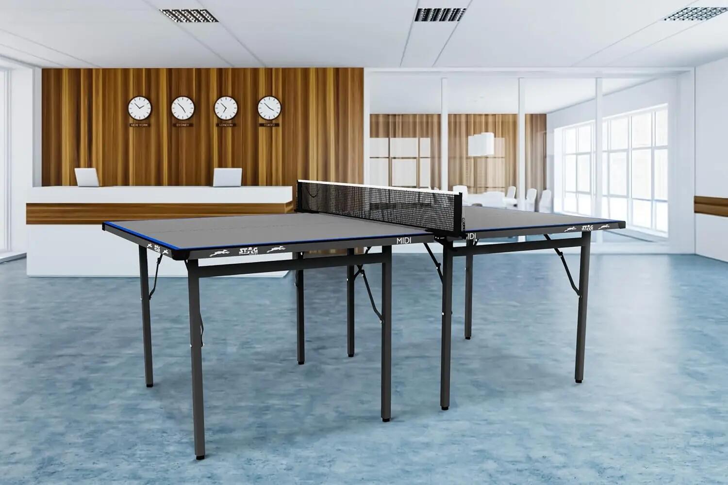 Midi Table Tennis Table| Mid-Size Indoor-Outdoor Portable T.T Table with 12mm Top Thickness| Easily Foldable Space Saving Ping Pong Table-(1 Clamp Net Set Included) -  2