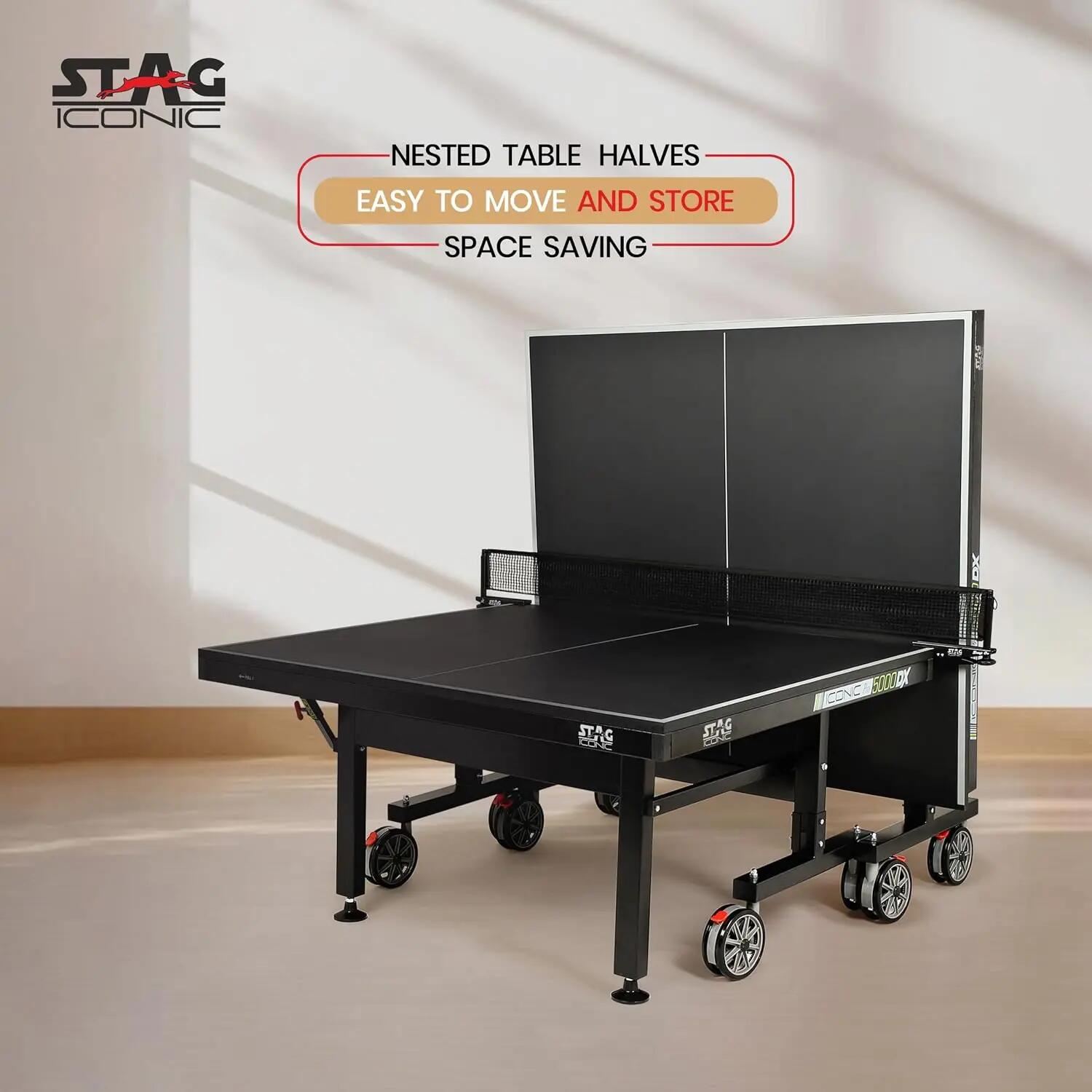5000 DX Table Tennis Table | 25mm Dupont Anti-Glare Tournament Surface | Full-Size Indoor Ping Pong Table | TTFI Approved | Includes Net, Rackets & Balls | Black -  3