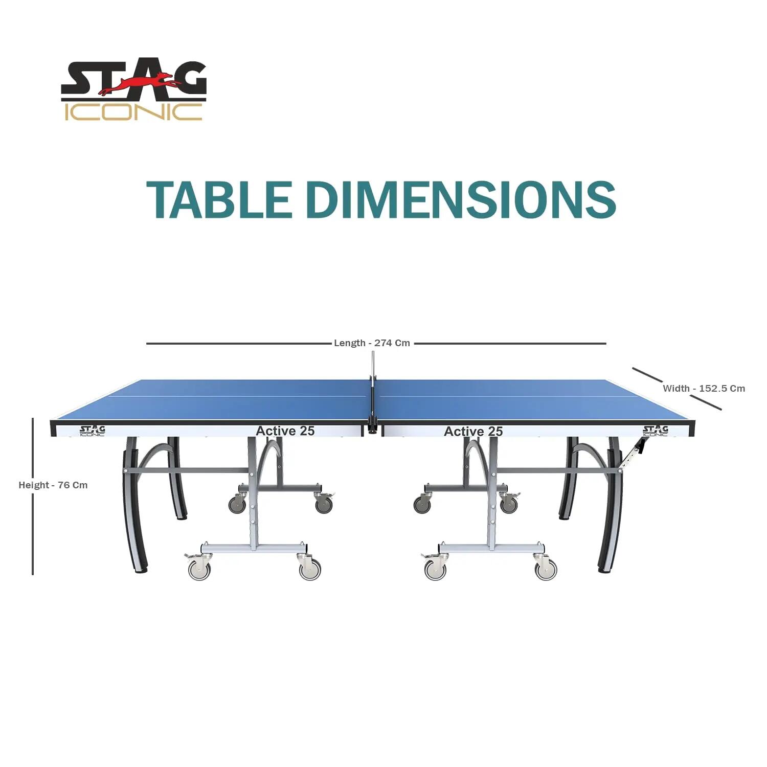 Active 25 Premium Table Tennis Table | Enhance Game with Full Size Indoor T.T Table | Ideal for Home & Club | Foldable with 4” Wheels | Included Net, Cover, 2 Bats & 3 Balls -  2