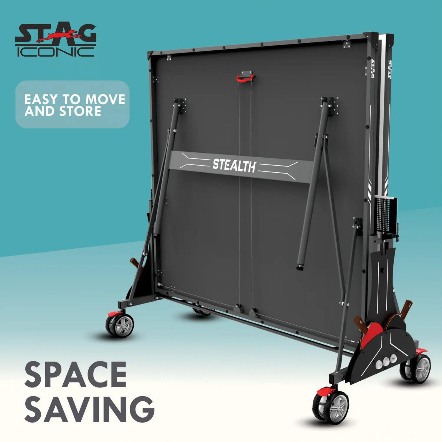 Stealth Table Tennis Table | Full Size 9x5 FT Indoor Professional Ping Pong Table | 18mm Anti-Glare Board | Foldable with Wheels & Solo Playback | Net, Cover, 2 Rackets & 6 Balls -  4