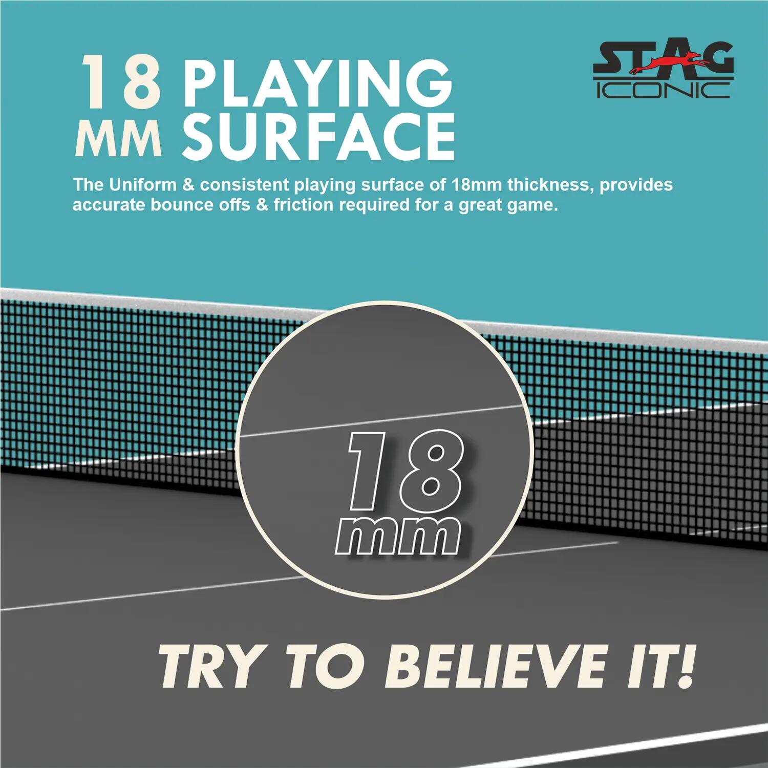 Stealth Table Tennis Table | Full Size 9x5 FT Indoor Professional Ping Pong Table | 18mm Anti-Glare Board | Foldable with Wheels & Solo Playback | Net, Cover, 2 Rackets & 6 Balls -  3