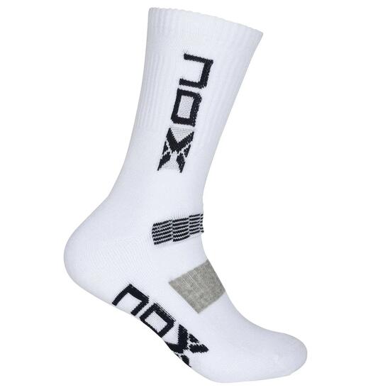 Nox Calzino Tecnico A Metà Polpaccio Bianco Logo Verticale Blu