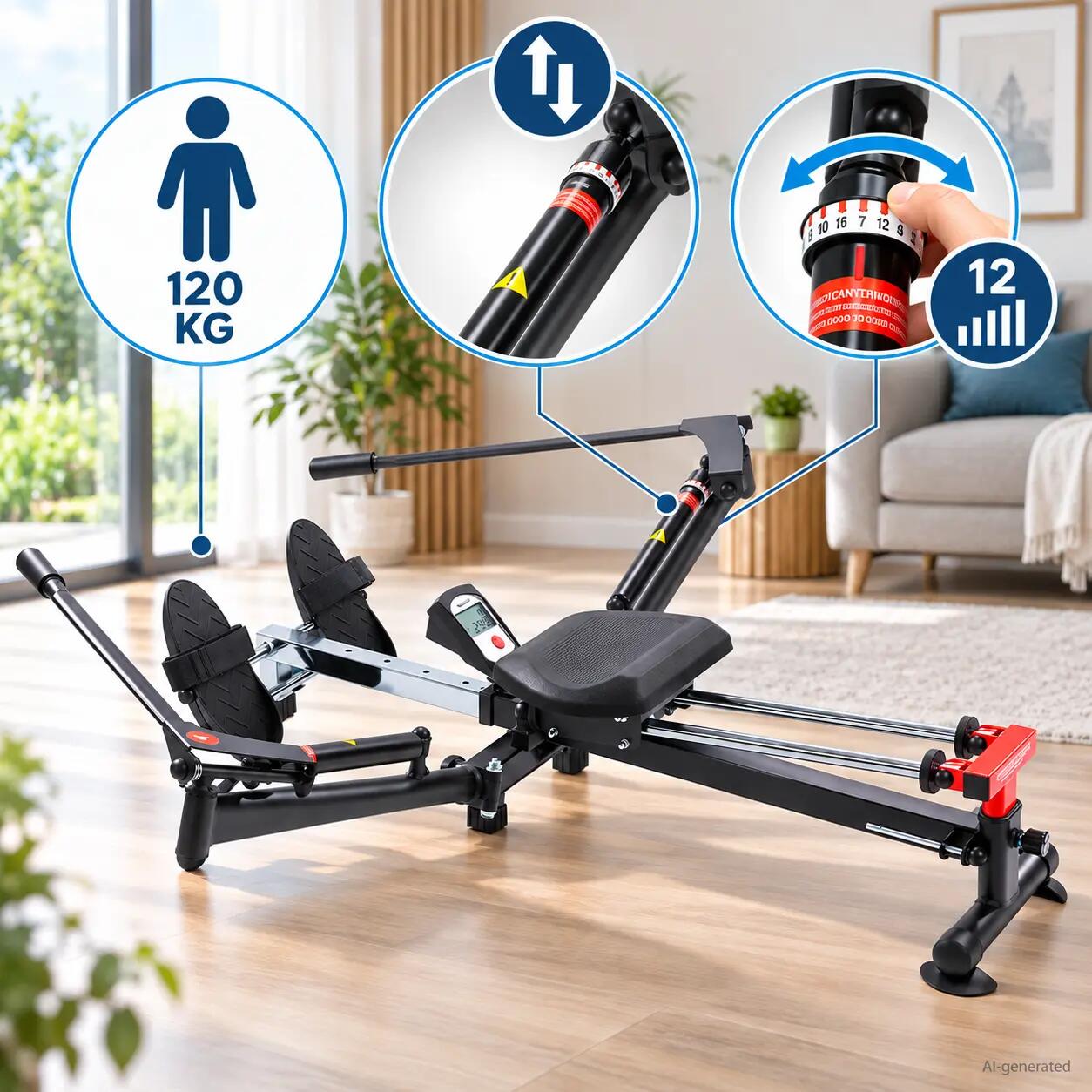 Rudergerät Accord Black – Ganzkörpertraining zu Hause mit 12 Widerstandsstufen 4/7