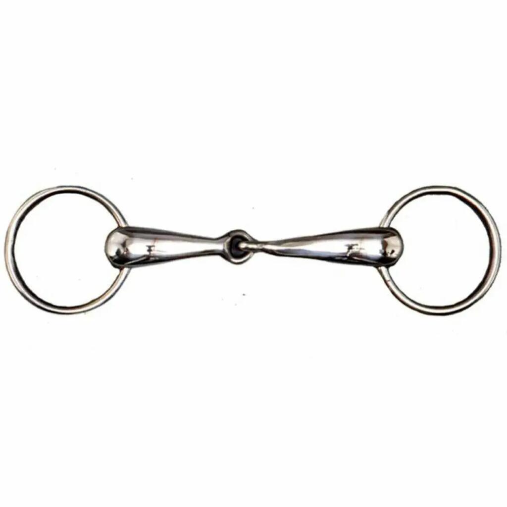 Single broken stainless steel snaffle bit with large barrels Tattini
