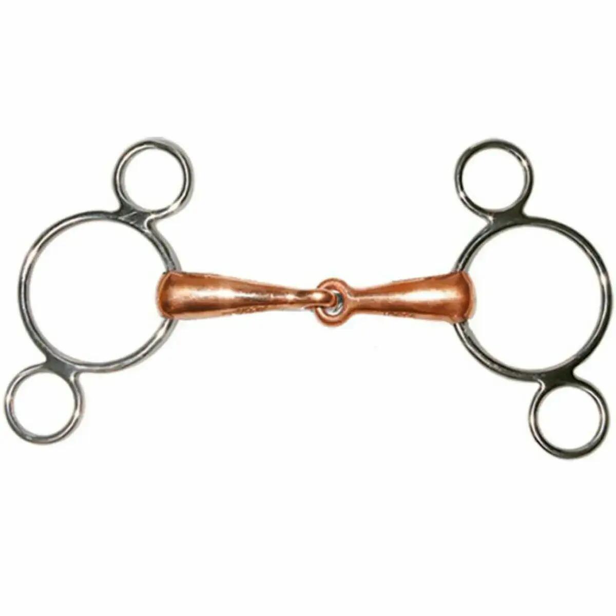 Bocado de 3 o 4 anillas para caballos con barril de cuero Tattini Pessoa 1/1