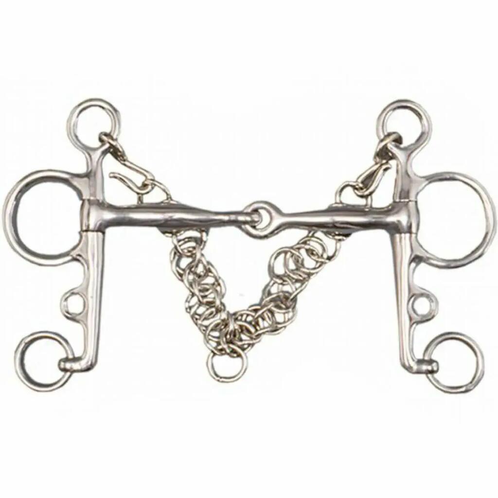 Pelham for broken horse in stainless steel with curb chain Tattini