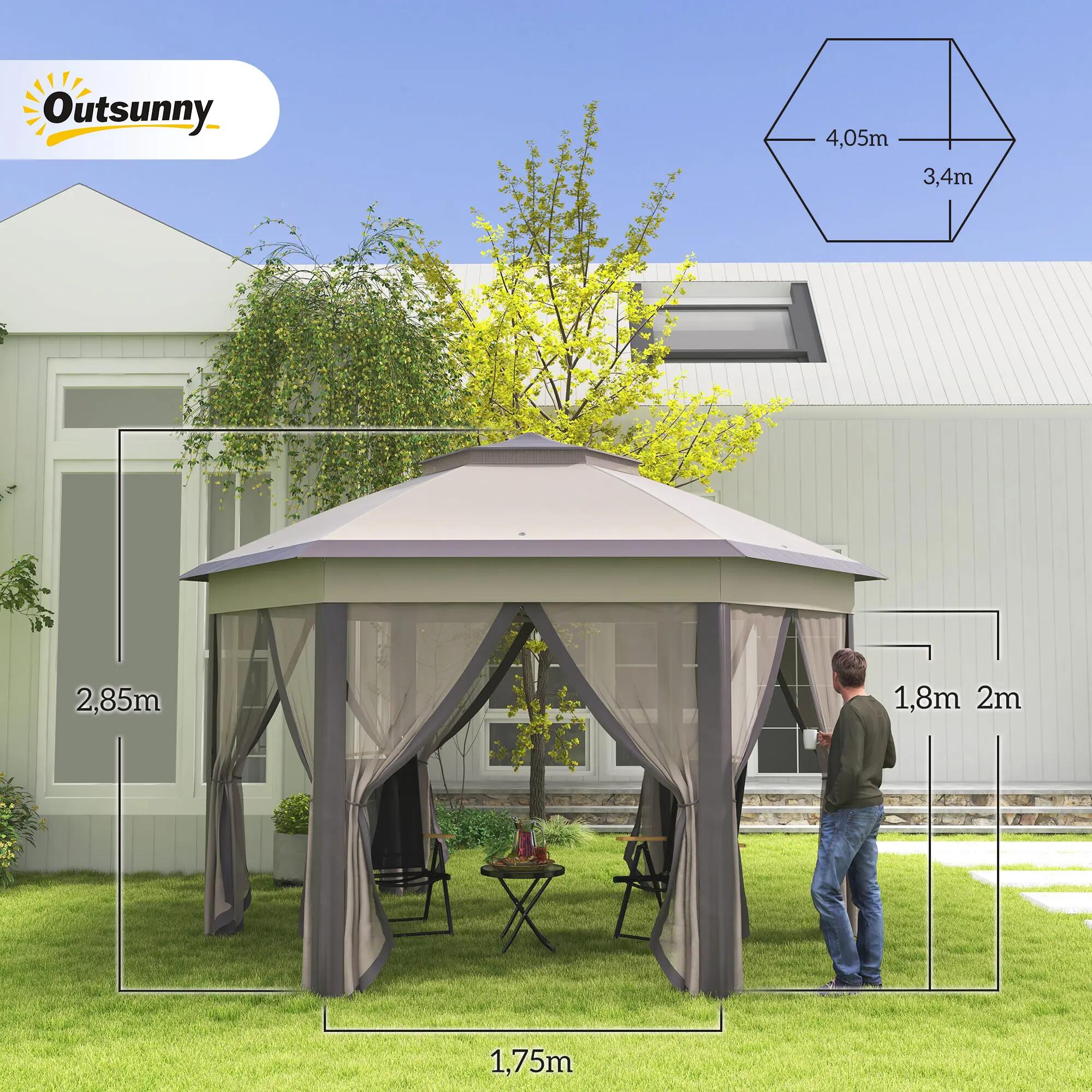 Carpa Plegable Outsunny 405x340x285 cm Marrón y Beige 3/6