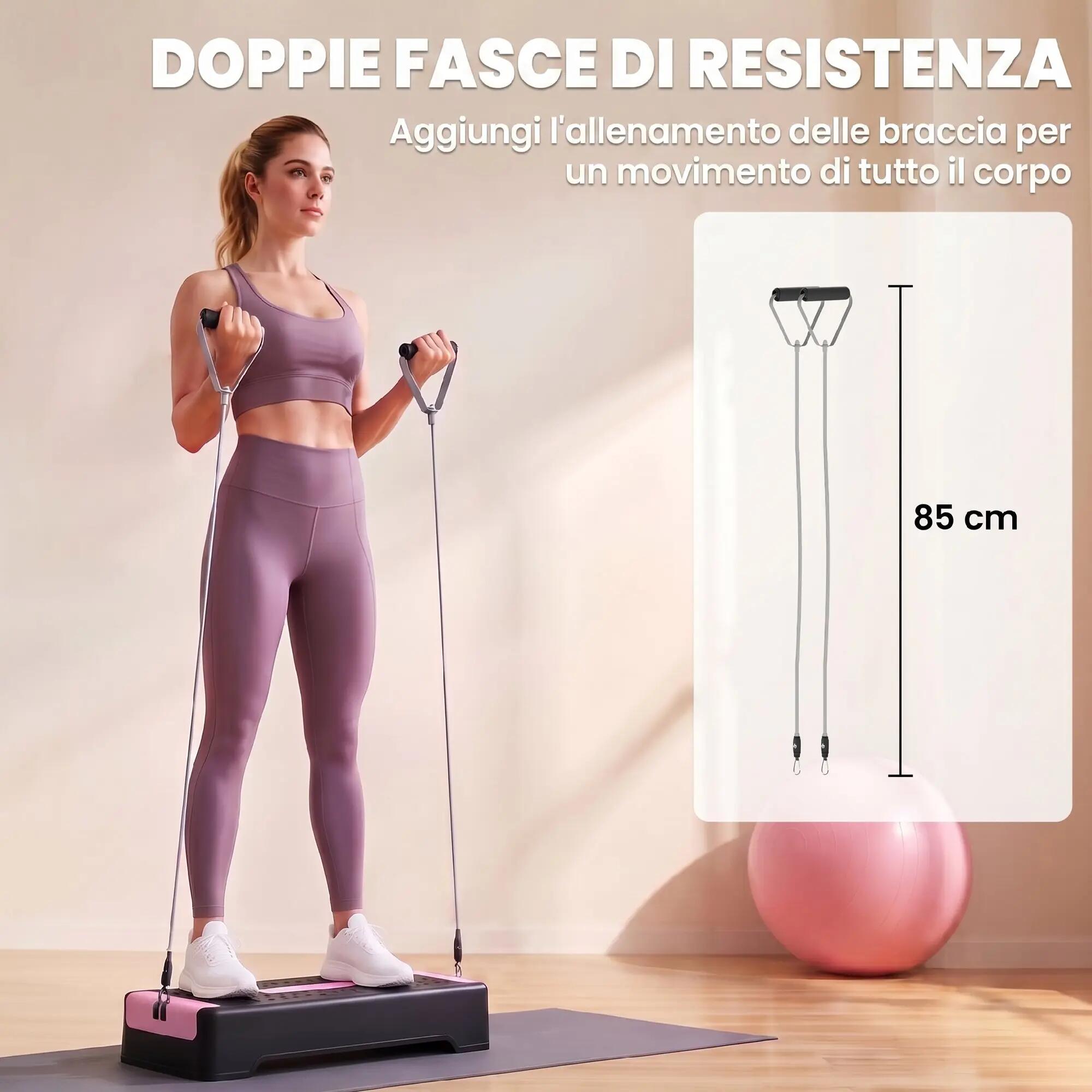 Stepper de fitness réglable à 2 niveaux, 11/16 cm avec 2 bandes de résistance, c 7/9