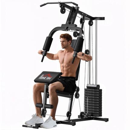 Appareil de musculation avec poids réglables (65 kg), presse pectorale et jambes
