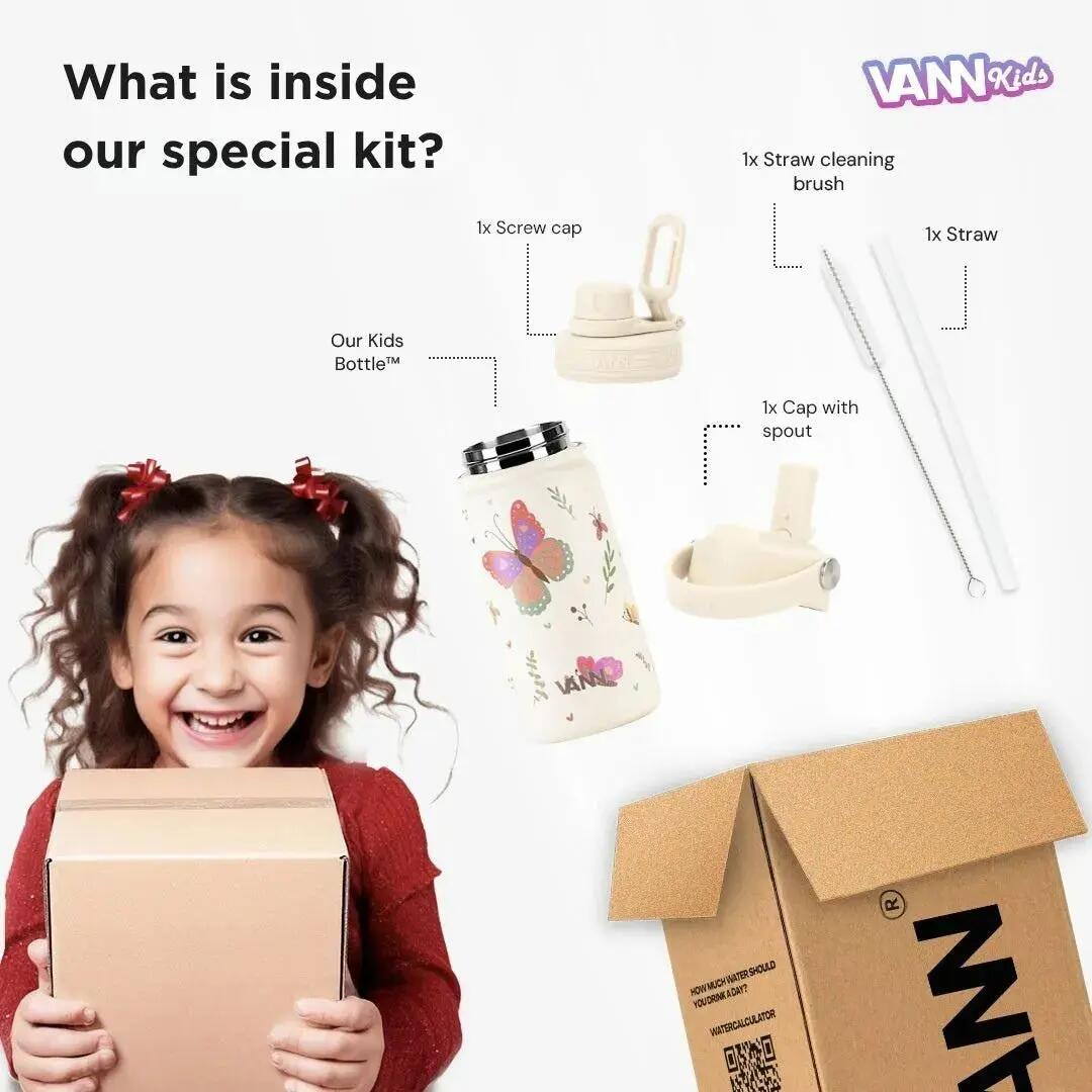 Drinkfles - Kids Bottle 400 ML - kinderfles met rietje, RVS - Butterfly 6/10