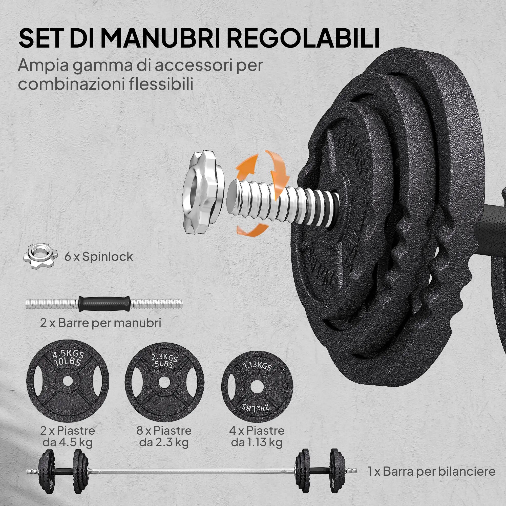 Kit de musculation 2 en 1 de 42 kg avec 14 disques, barre et haltères, acier, 18 6/9