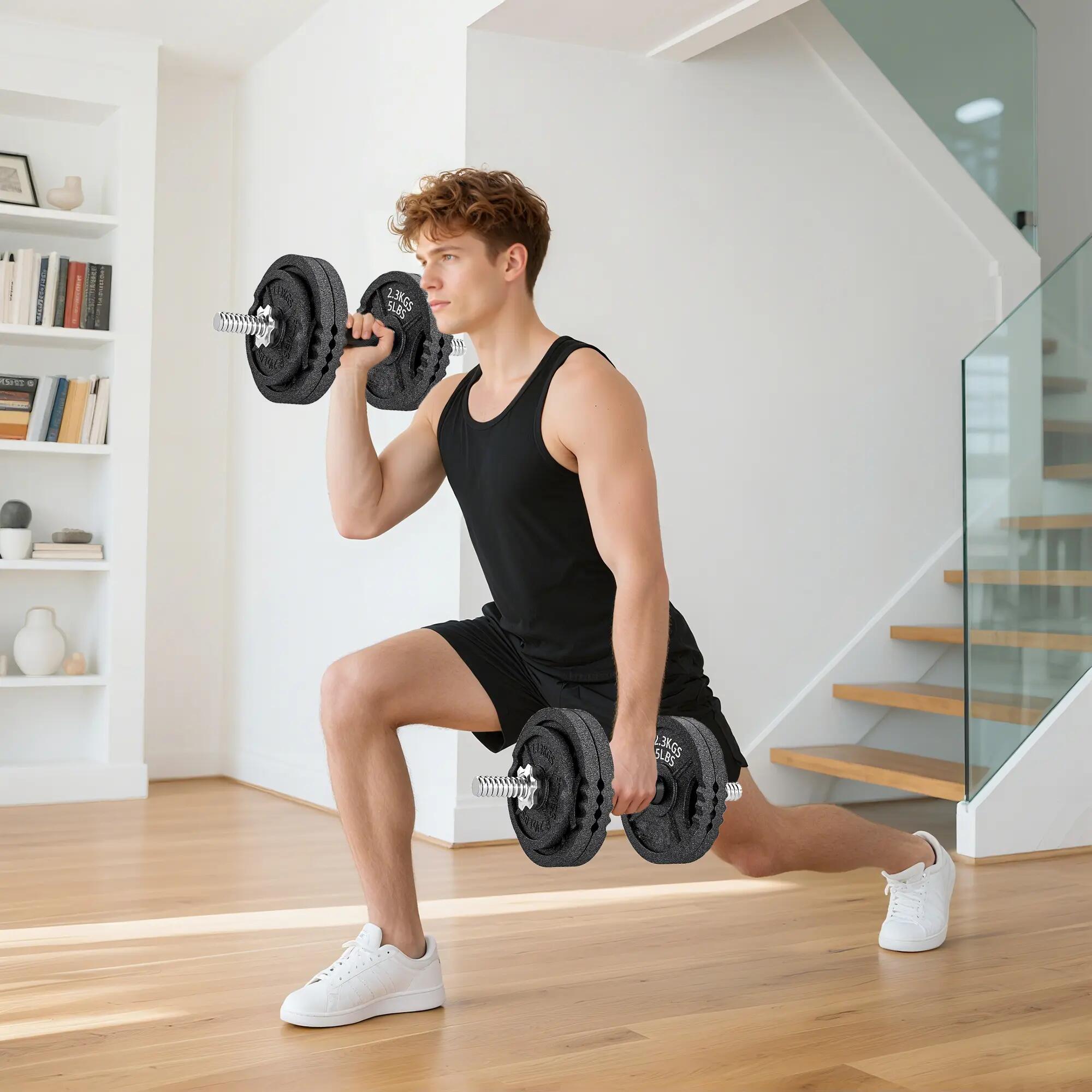 Kit de musculation 2 en 1 de 42 kg avec 14 disques, barre et haltères, acier, 18 4/9
