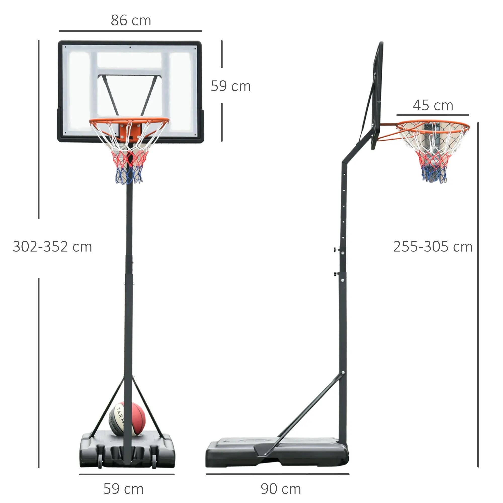 Panier de basket-ball extérieur avec support, hauteur réglable de 255 à 305 cm, 5/9