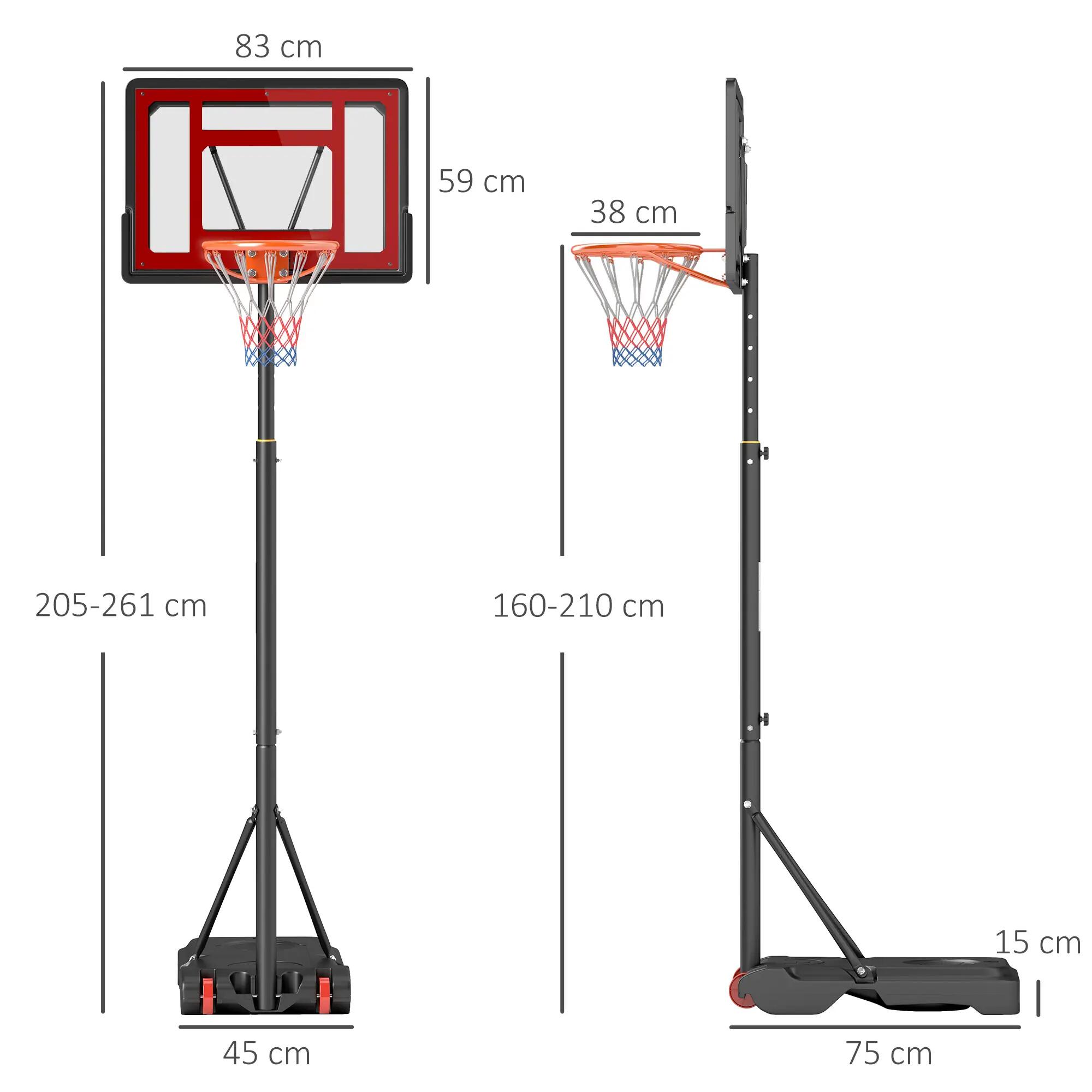 Panier de basket-ball réglable 205-261 cm, portable, avec support en acier 5/9
