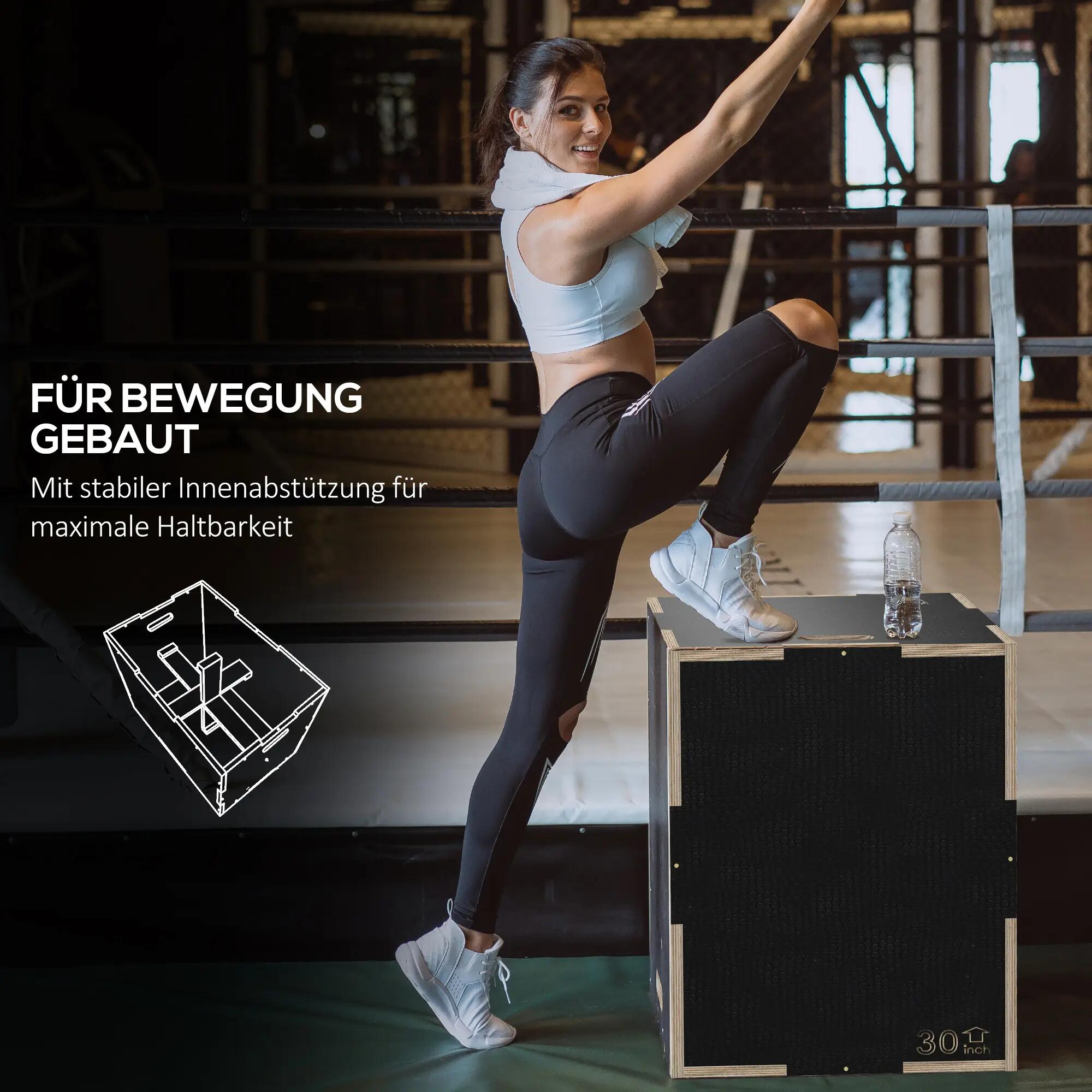 Plyo-Box/Sprungbox, robuste, 76 x 61 x 51 cm, noir, poignée 10 x 3,5 cm, jusqu'à 8/9