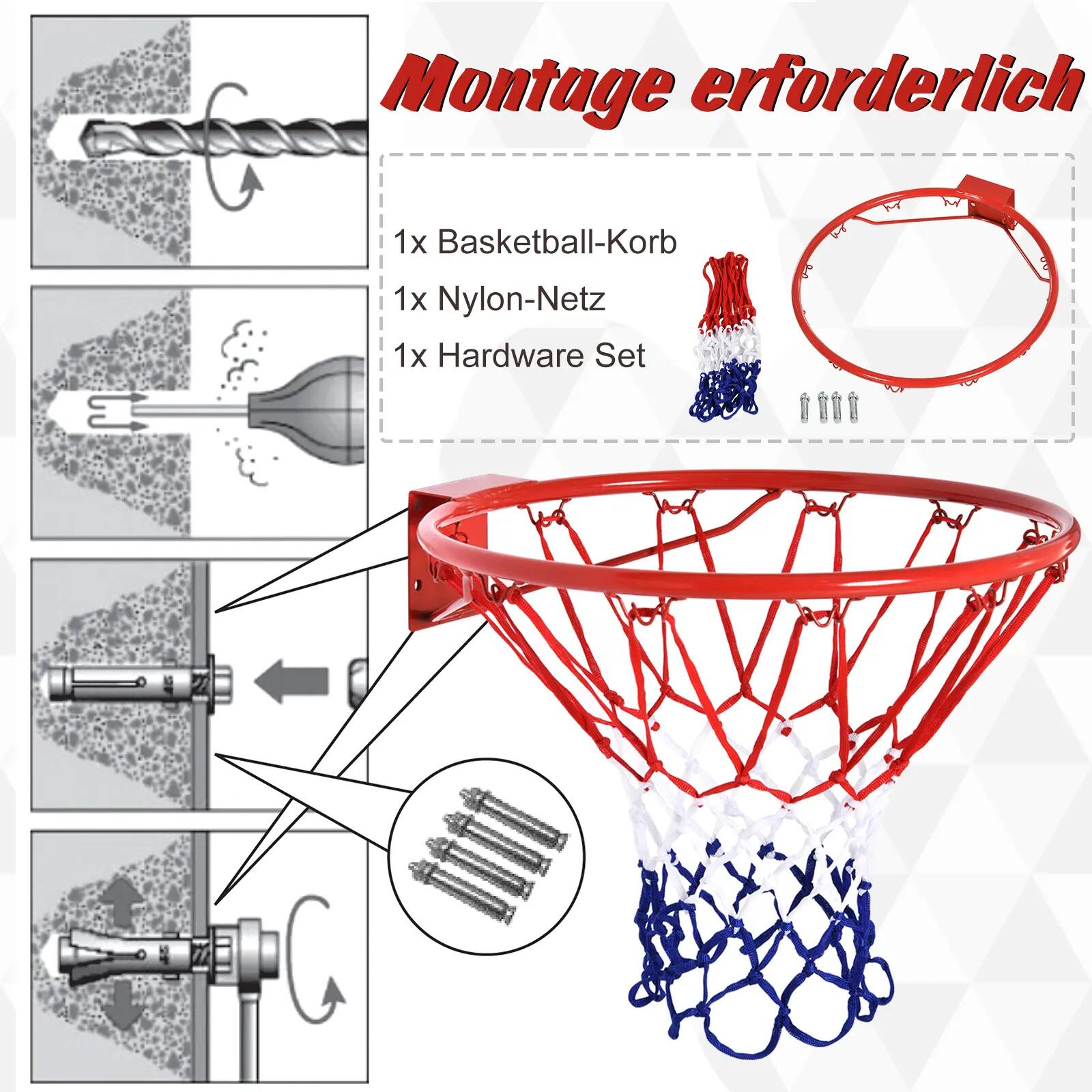 Panier de basket-ball d'intérieur et d'extérieur avec panier et filet de Ø46 cm, 5/9