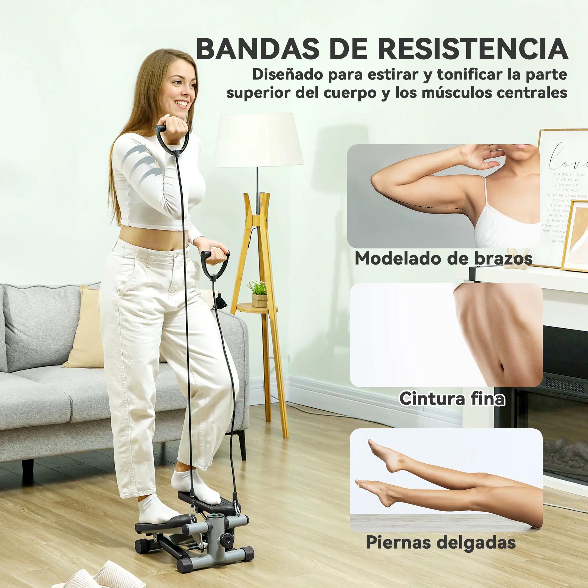 Mini stepper compact pour exercices à domicile avec bandes de résistance, écran 6/9