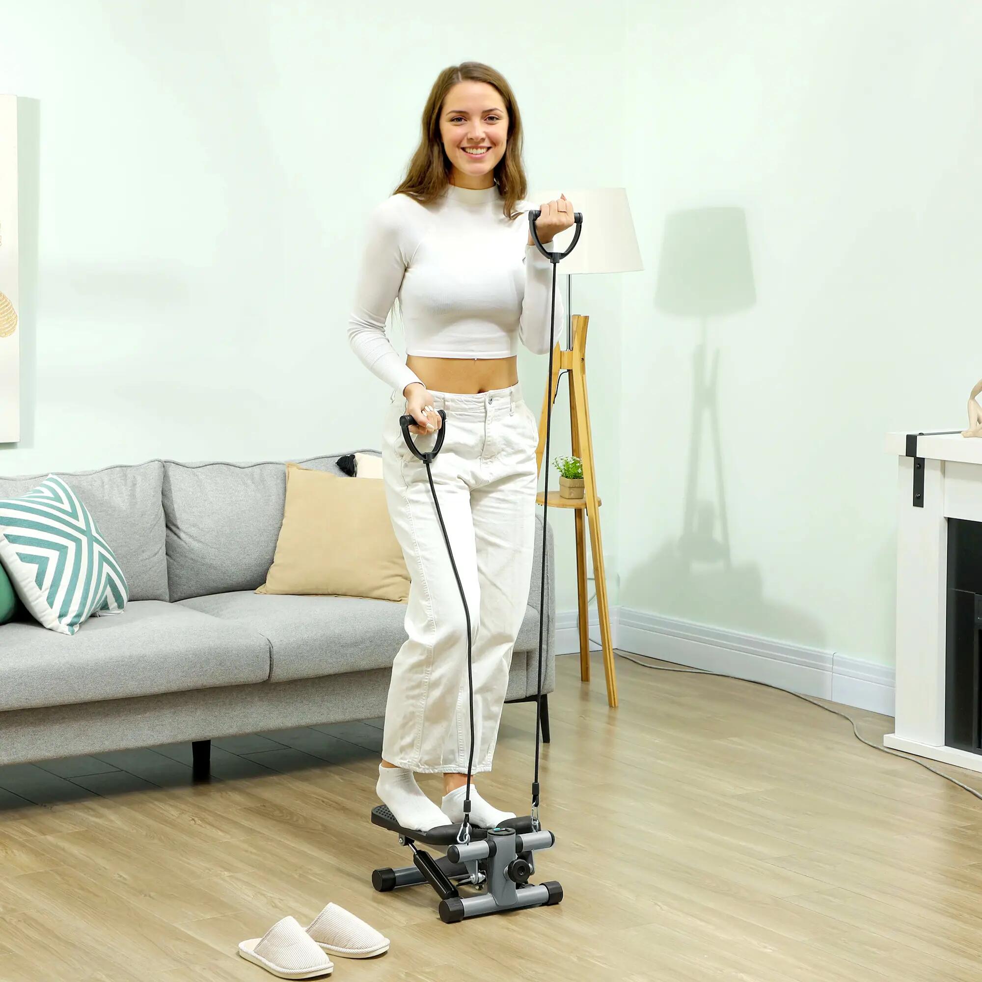 Mini stepper compact pour exercices à domicile avec bandes de résistance, écran 3/9