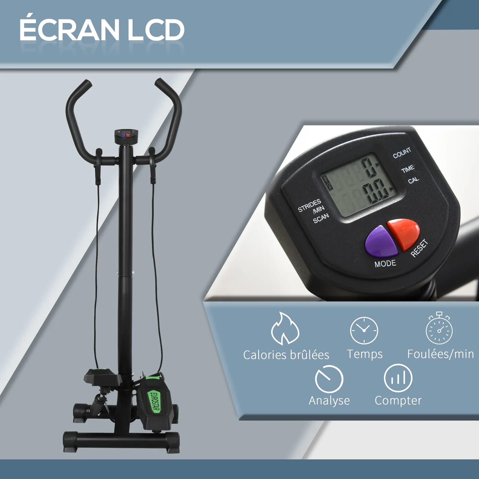 Stepper avec guidon, stepper de fitness avec écran LCD, pédales antidérapantes, 8/9