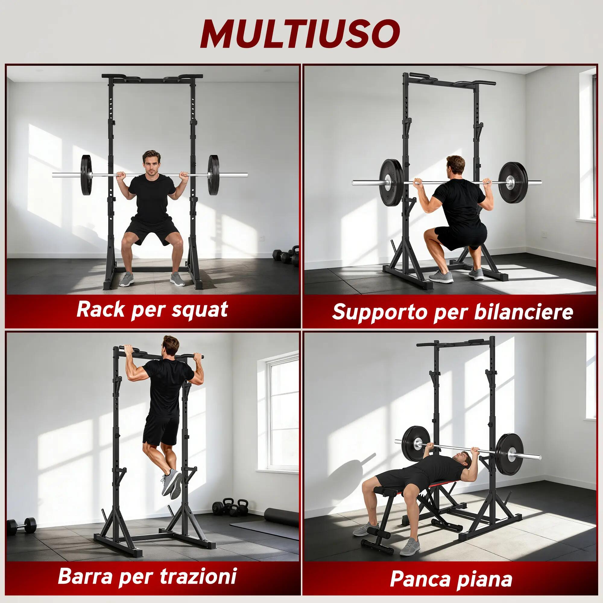 Support à squats réglable avec double support, porte-disque et barre de traction 6/9
