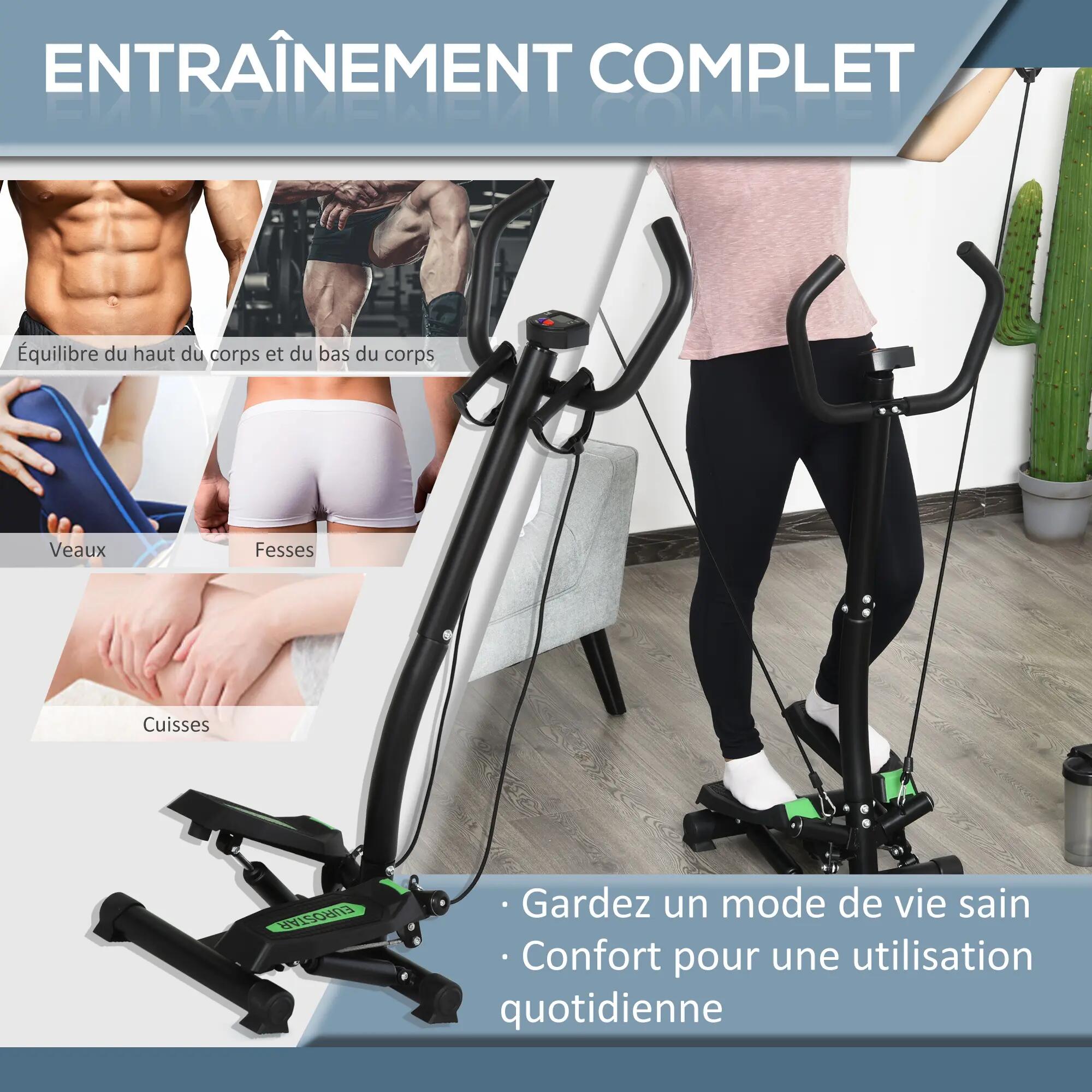 Stepper avec guidon, stepper de fitness avec écran LCD, pédales antidérapantes, 7/9