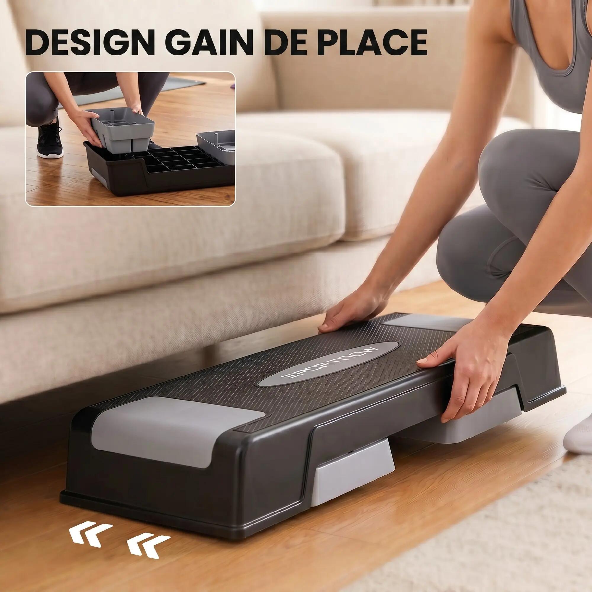 Stepper Fitness Aérobic 3 Niveaux, Hauteur Réglable 12/17,5/22,5 cm, Surface Ant 9/9