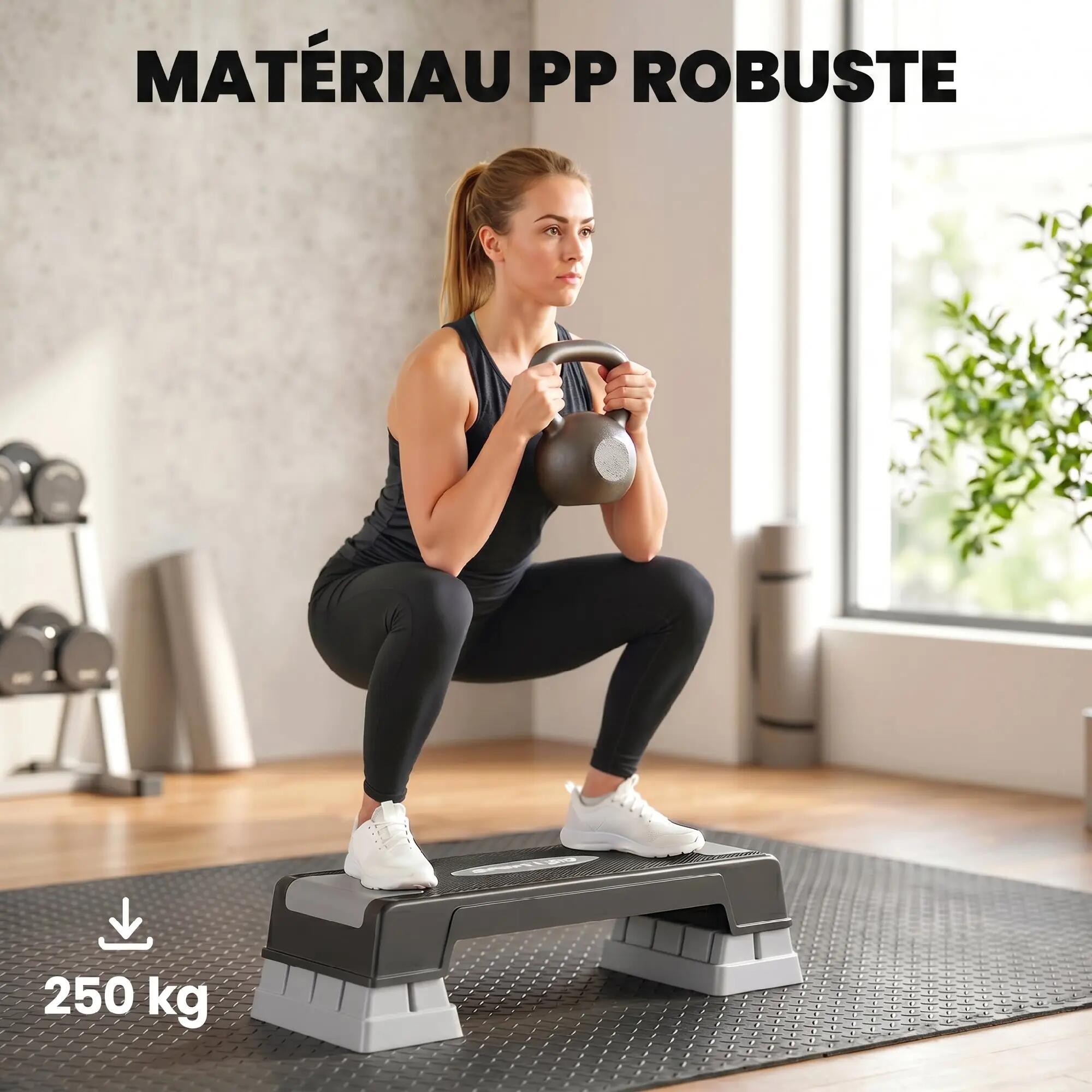 Stepper Fitness Aérobic 3 Niveaux, Hauteur Réglable 12/17,5/22,5 cm, Surface Ant 8/9