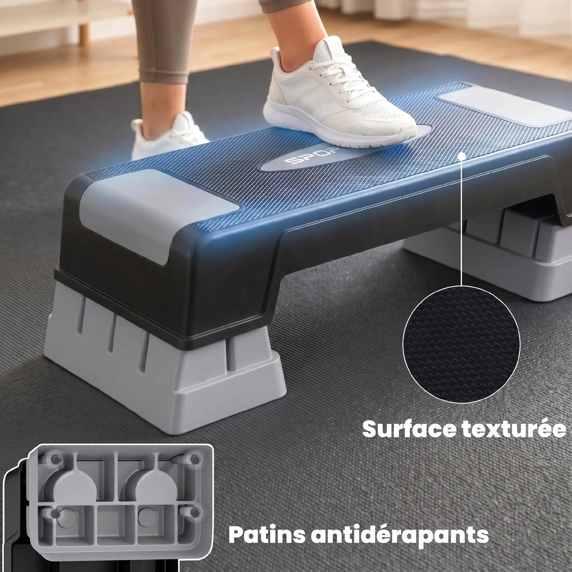 Stepper Fitness Aérobic 3 Niveaux, Hauteur Réglable 12/17,5/22,5 cm, Surface Ant 7/9