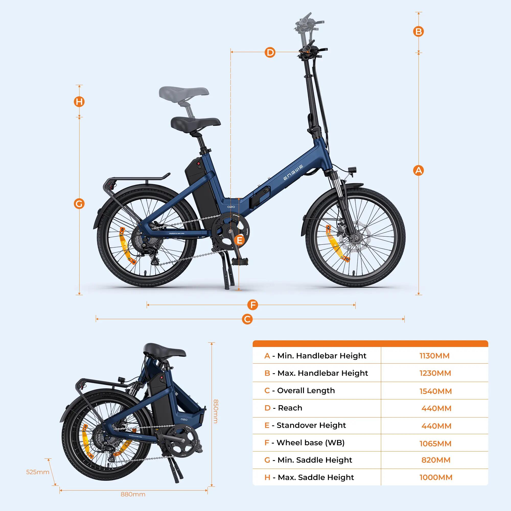 ENGWE O20 250W 140km Bicicleta urbana elétrica dobrável 6/6