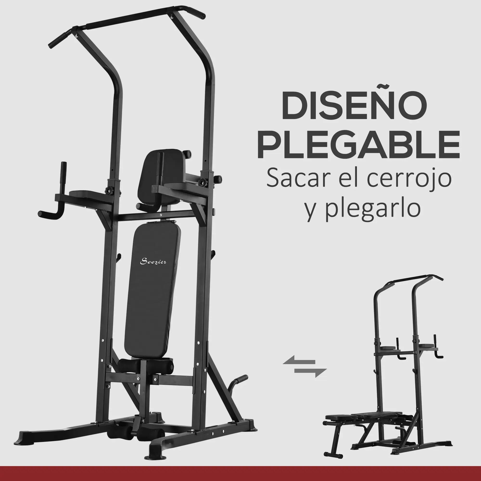 Tour de musculation réglable en hauteur avec barre de traction et banc pliable p 9/9