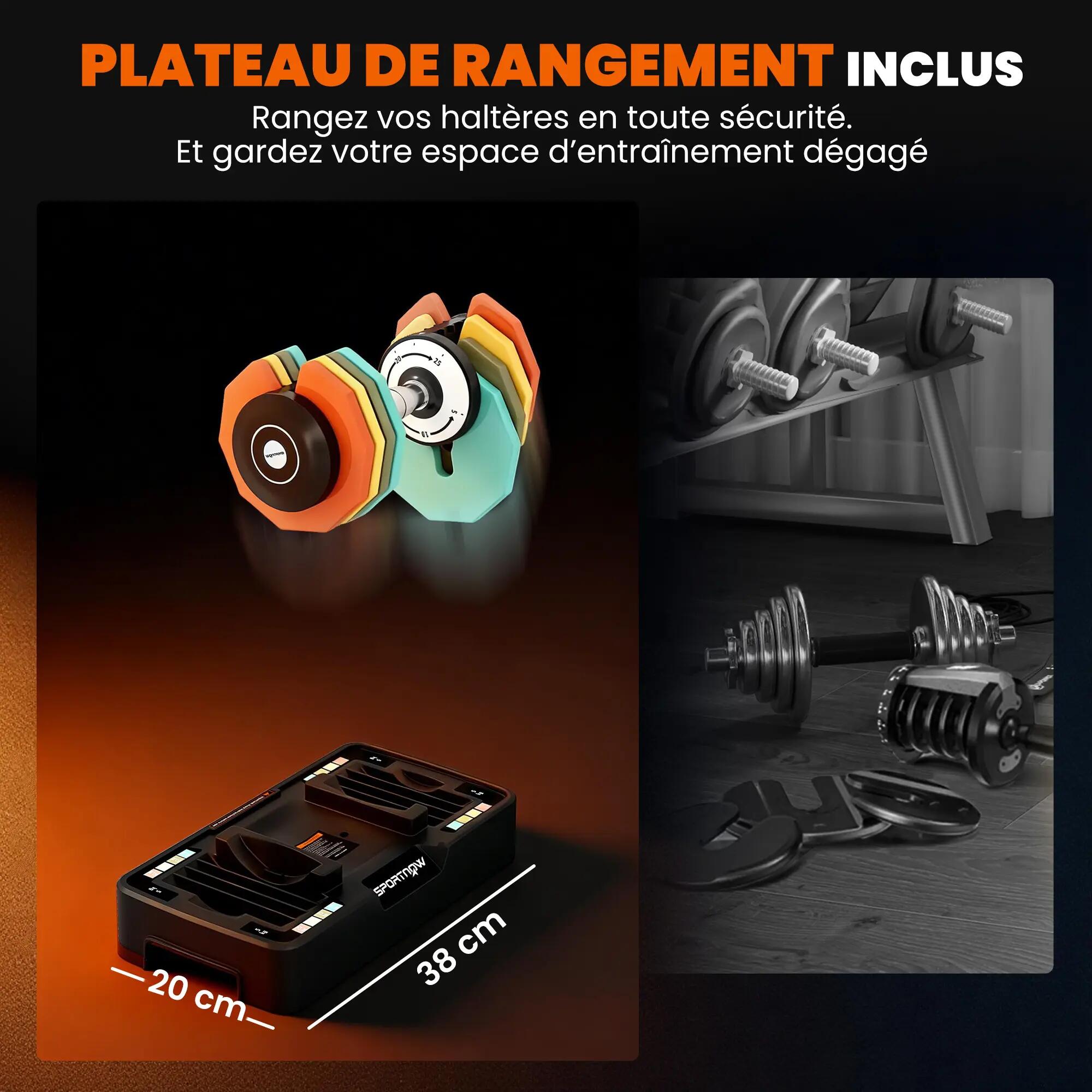Haltère réglable 5 à 25 kg avec base de rangement 5 niveaux de poids, poignée an 9/9