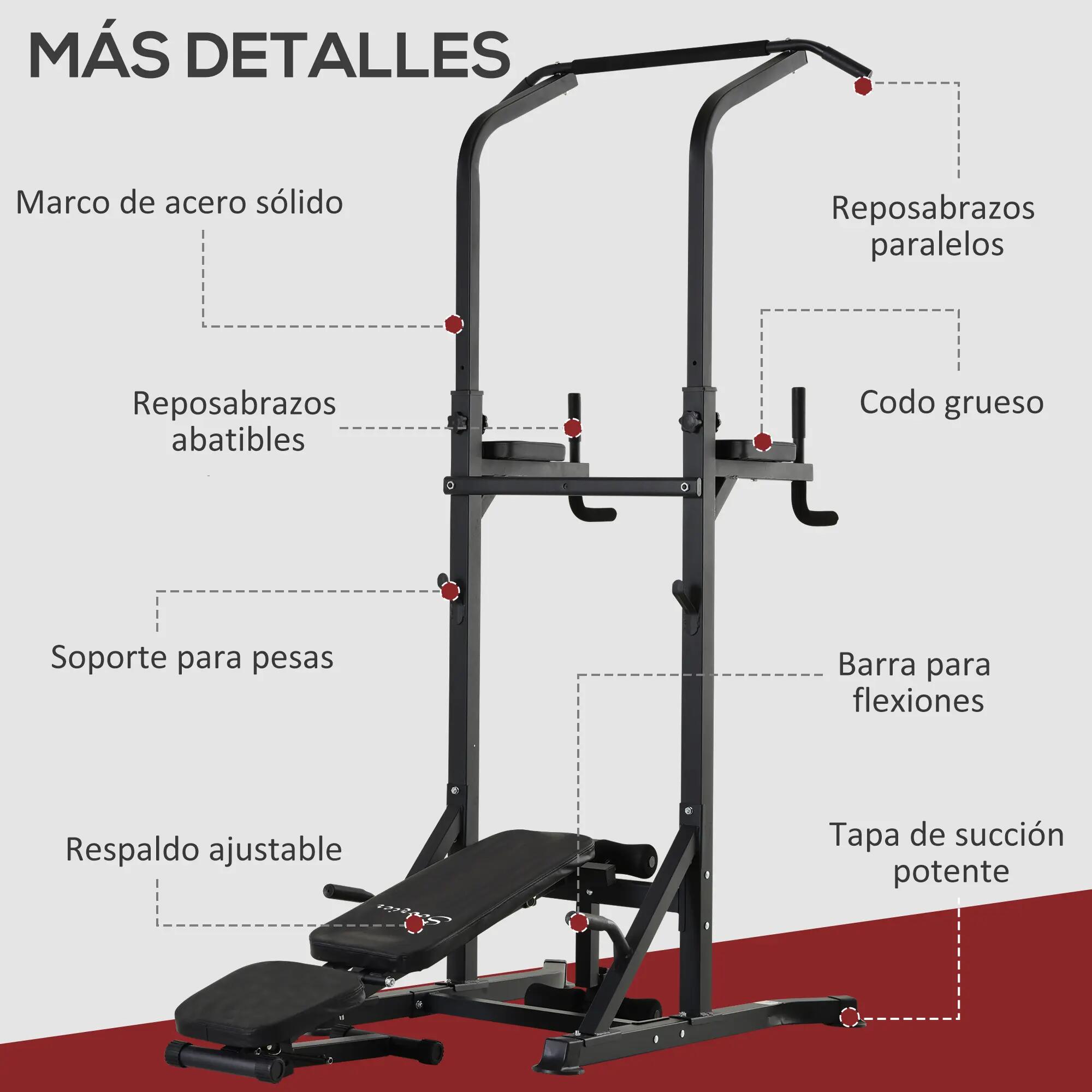 Tour de musculation réglable en hauteur avec barre de traction et banc pliable p 8/9
