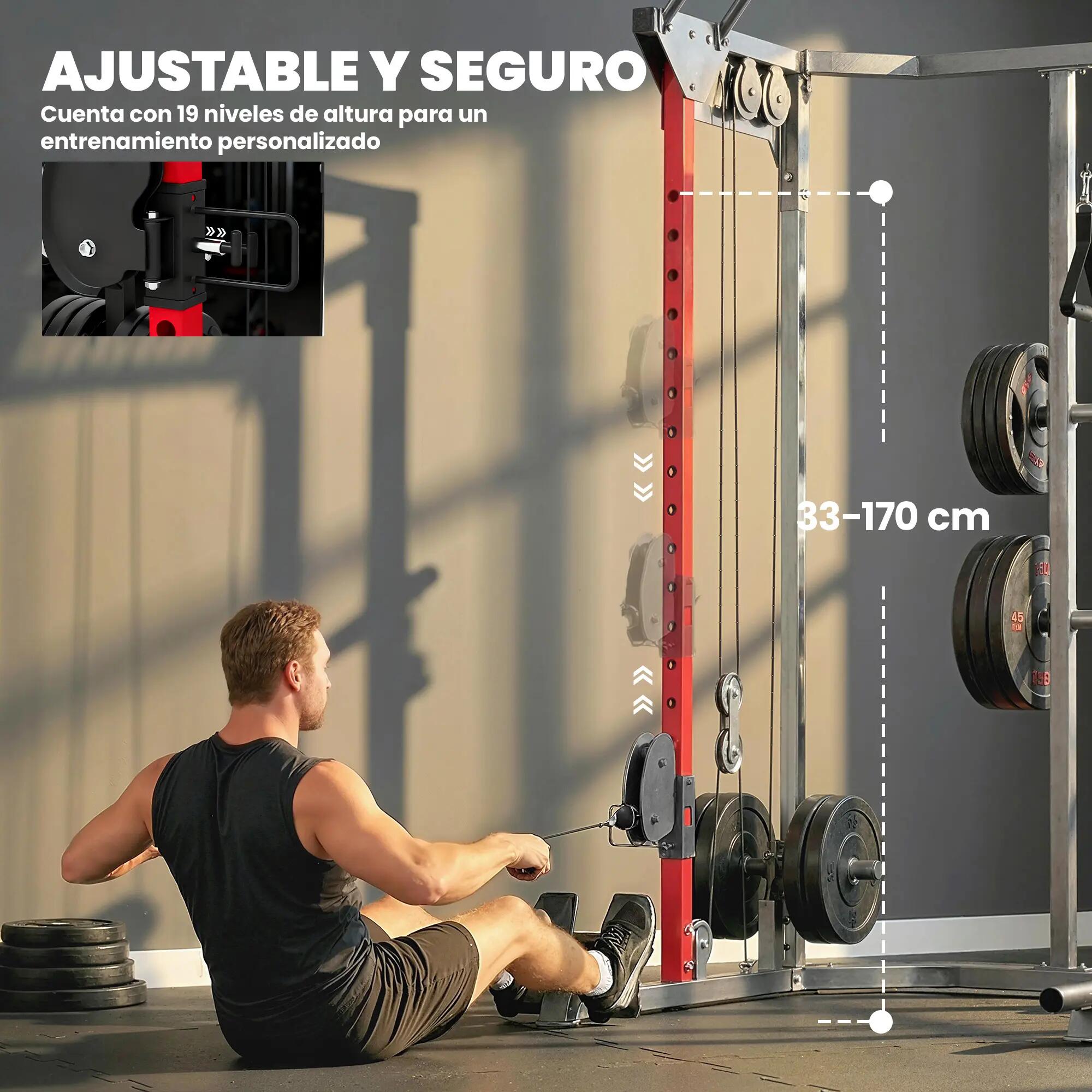 Cage à squats avec système de poulie réglable, barre de traction et station de d 9/9