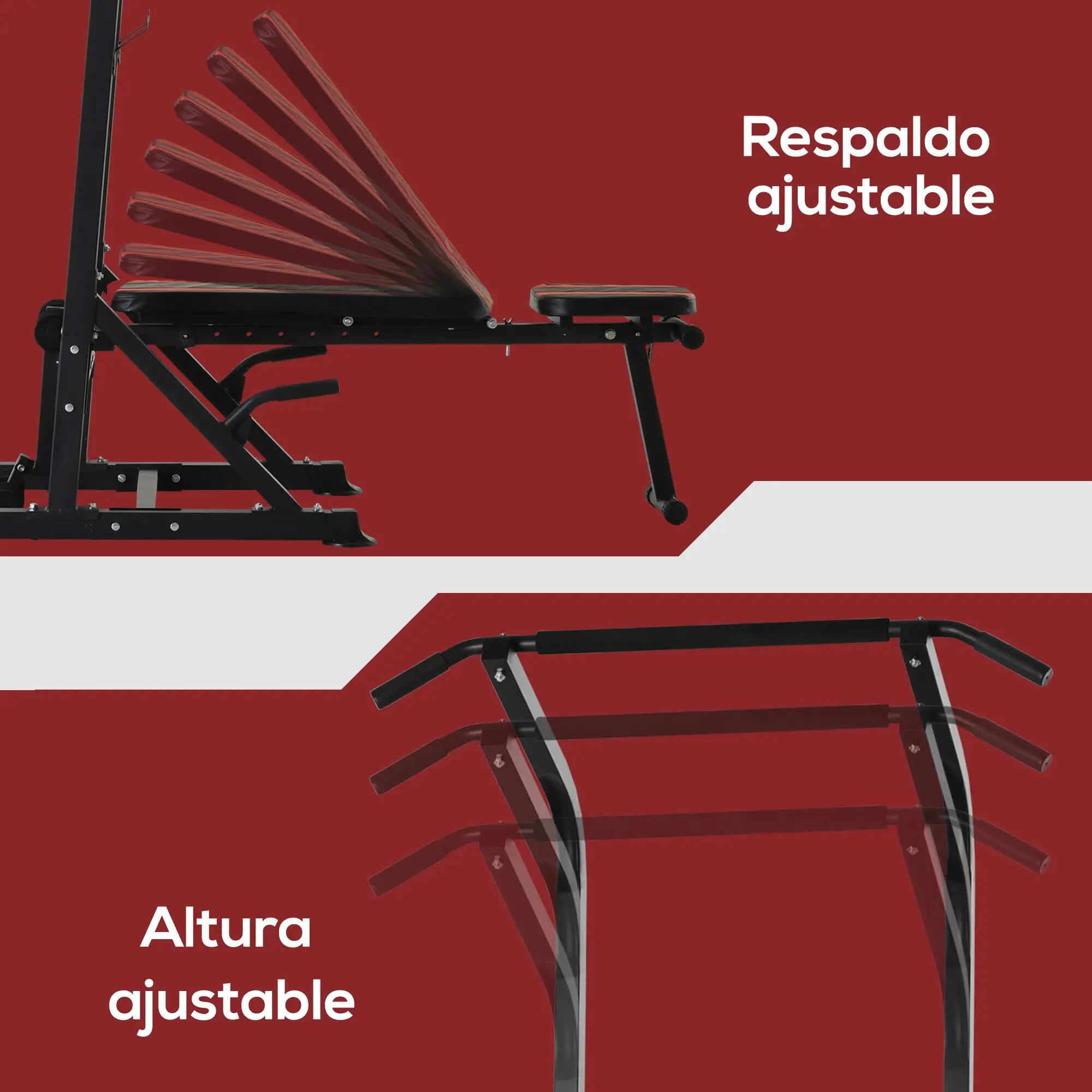 Tour de musculation réglable en hauteur avec barre de traction et banc pliable p 7/9