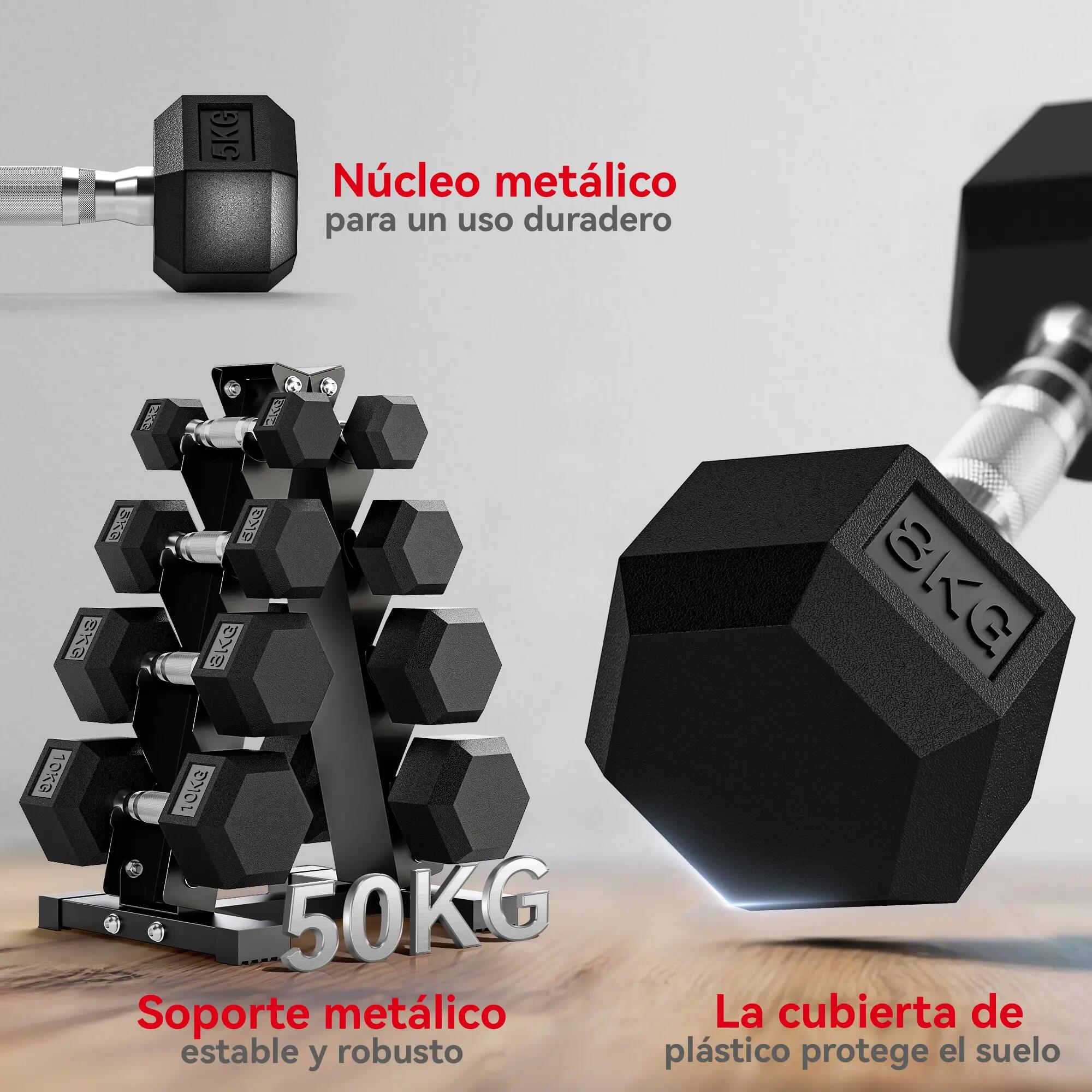 Ensemble d'haltères (2 x 2 kg, 2 x 5 kg, 2 x 8 kg, 2 x 10 kg) avec support de ra 8/9