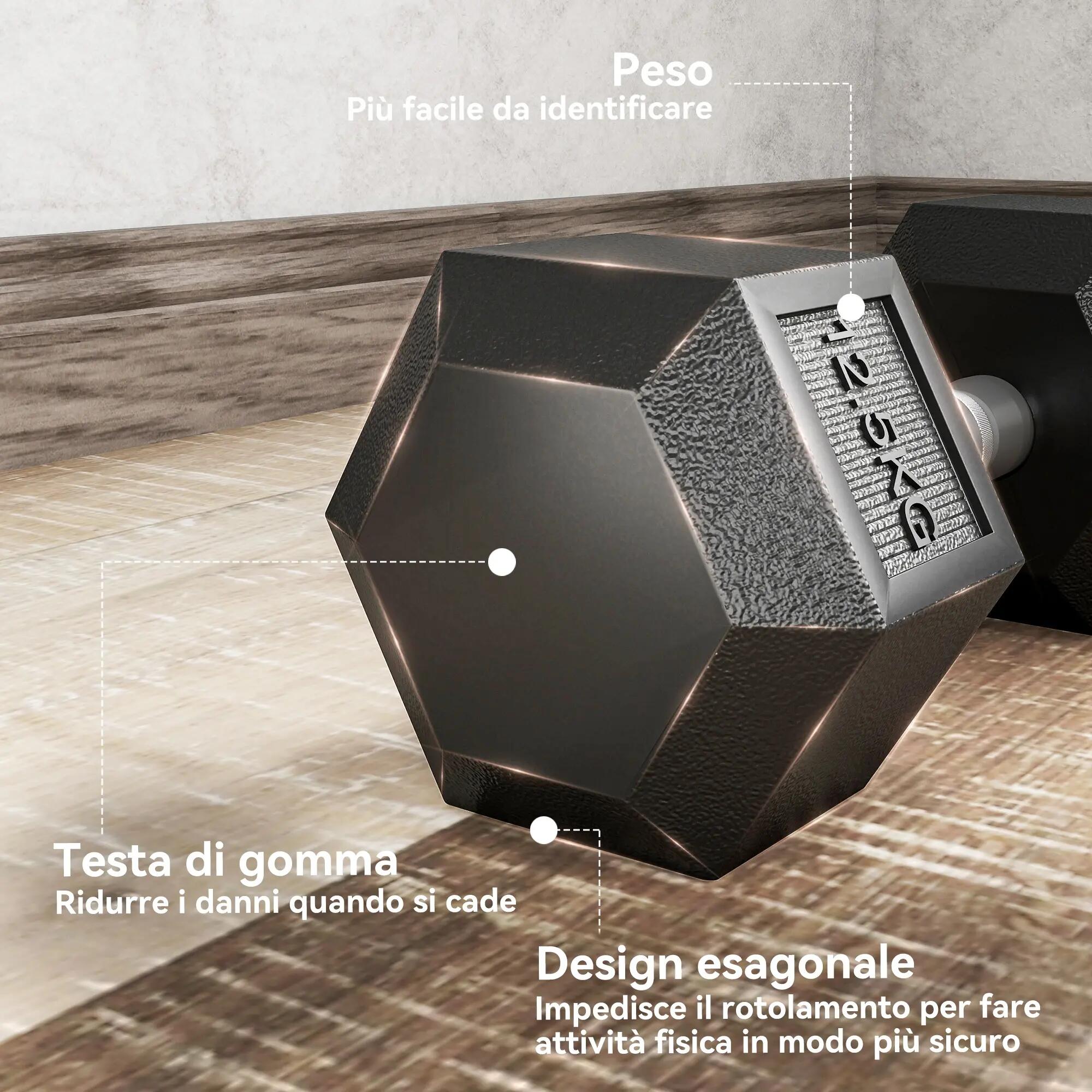 Ensemble de 2 haltères hexagonales de 12,5 kg, poids de musculation avec poignée 6/9