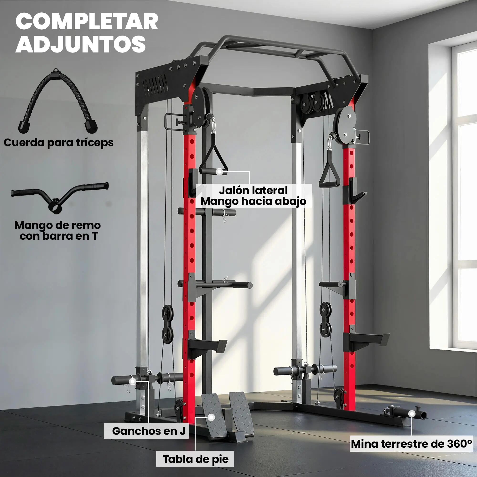 Cage à squats avec système de poulie réglable, barre de traction et station de d 8/9