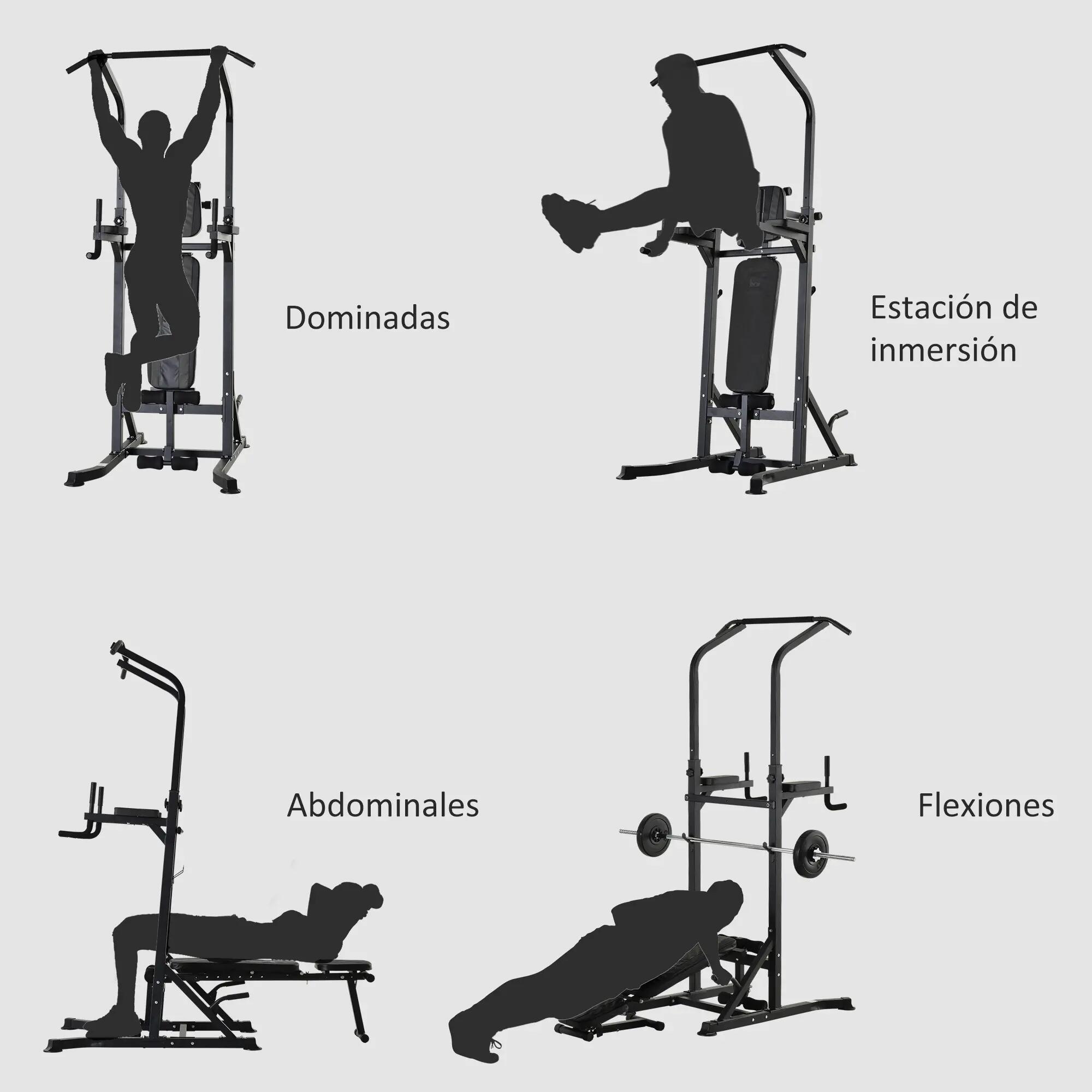 Tour de musculation réglable en hauteur avec barre de traction et banc pliable p 6/9