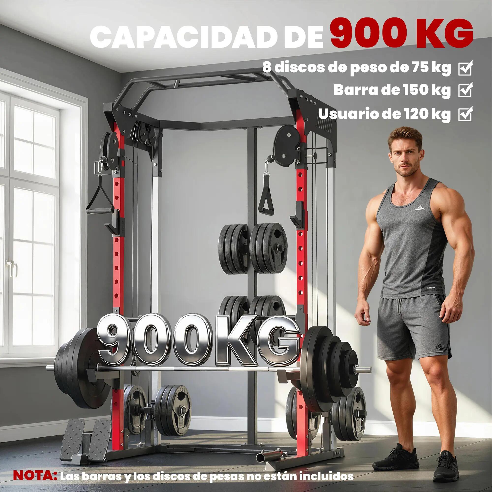 Cage à squats avec système de poulie réglable, barre de traction et station de d 7/9