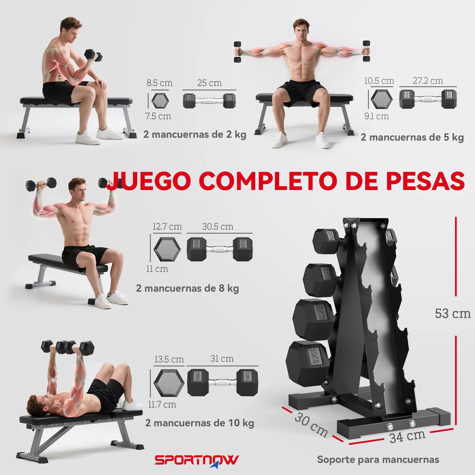 Ensemble d'haltères (2 x 2 kg, 2 x 5 kg, 2 x 8 kg, 2 x 10 kg) avec support de ra 6/9