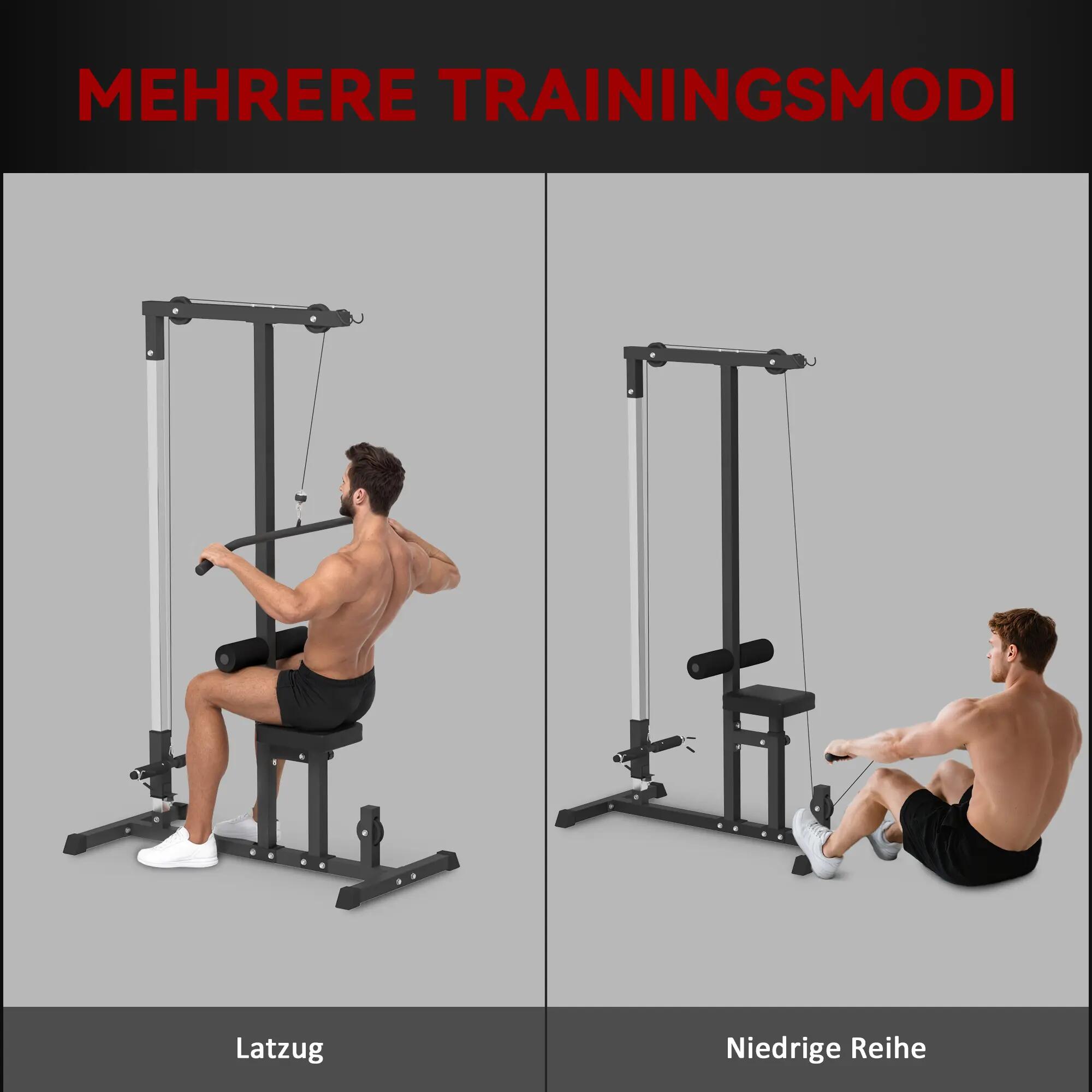 Rack de musculation avec poulie, siège réglable et plusieurs positions de câble, 6/9