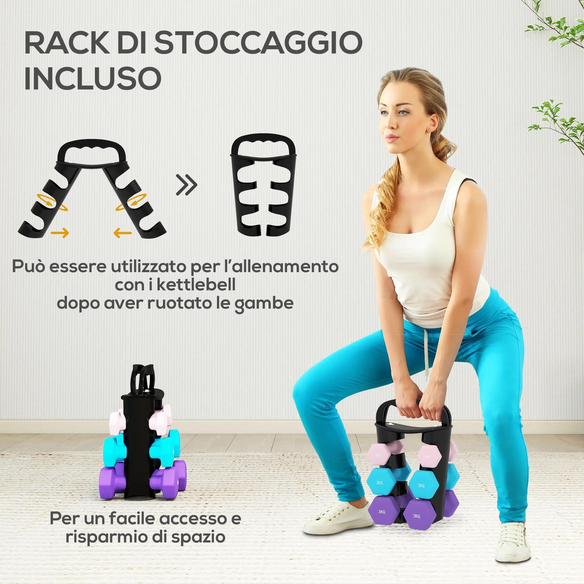 Ensemble de 6 haltères (2 x 1 kg, 2 x 2 kg, 2 x 3 kg) de 12 kg avec support/kett 7/9