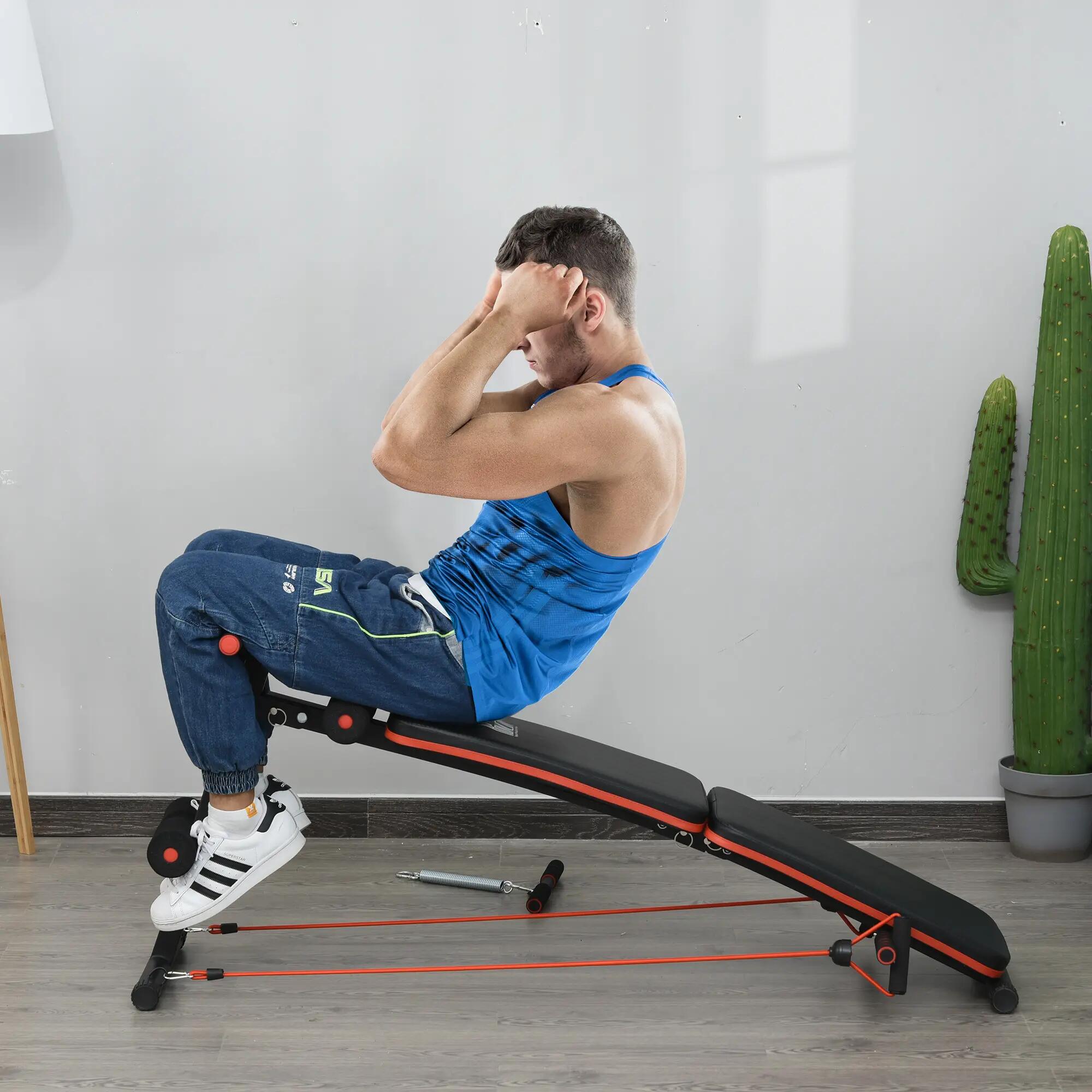 Banc de musculation abdominale avec cordes élastiques, banc d'exercice multifonc 4/9