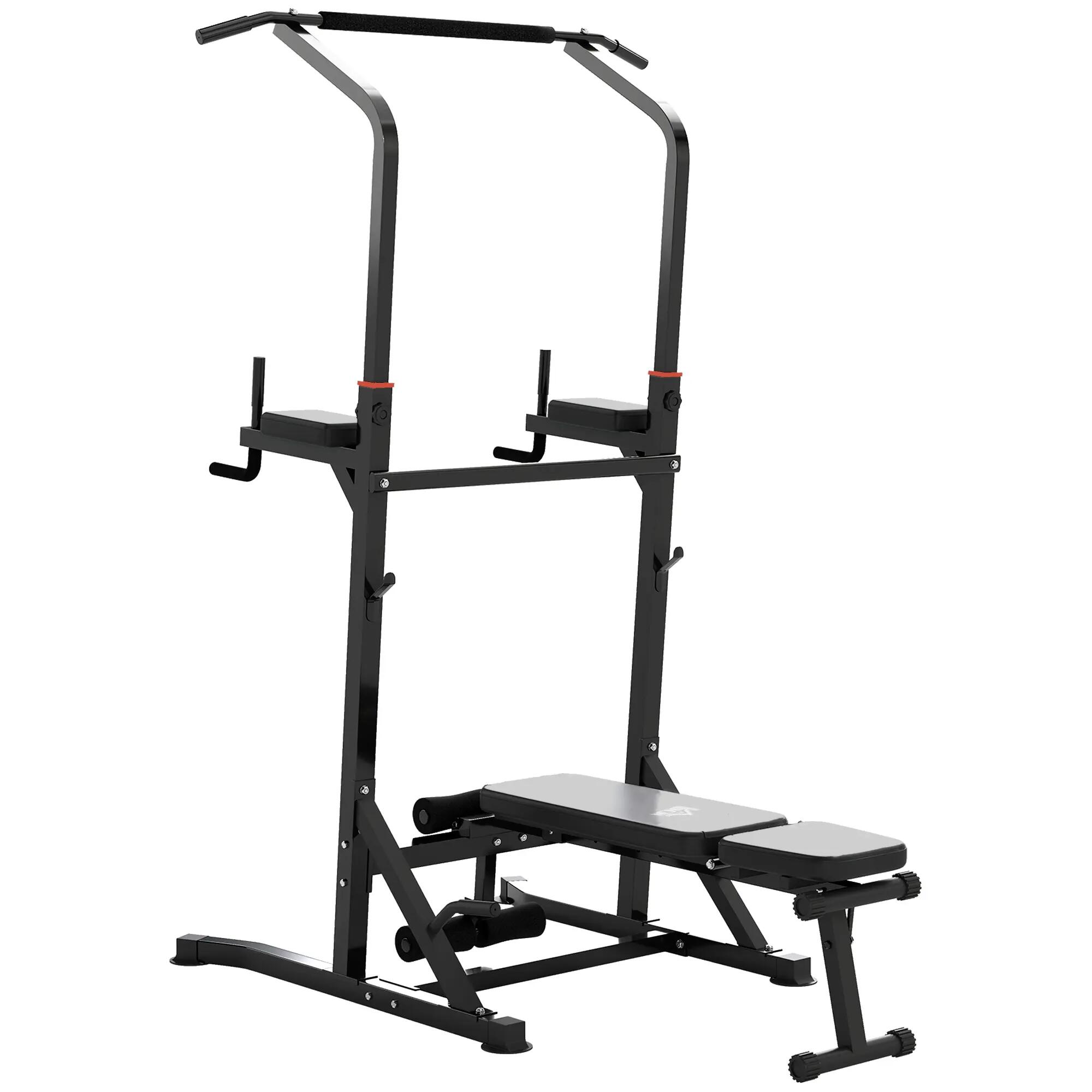 Tour de musculation réglable en hauteur avec barre de traction et banc pliable p 2/9